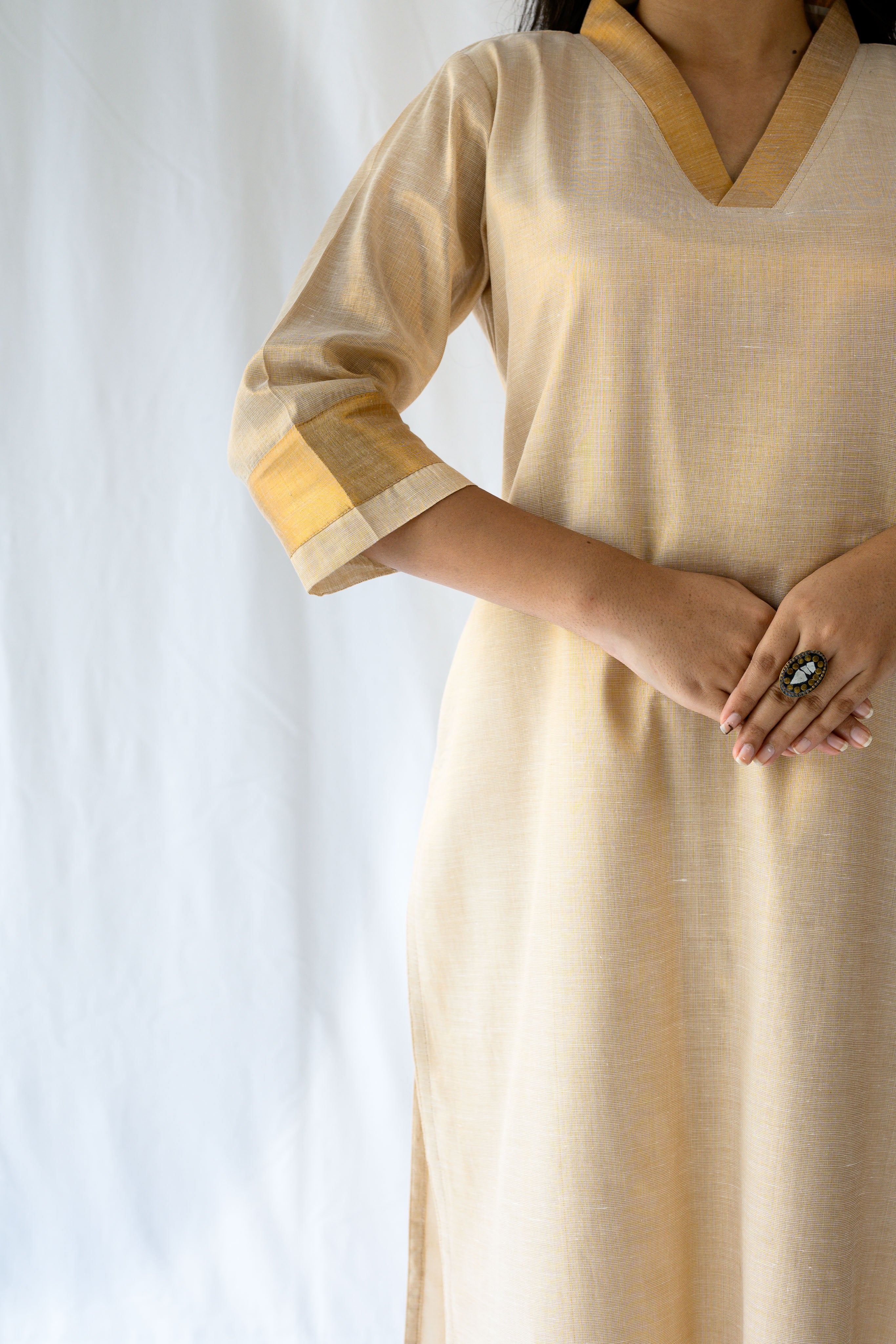 Kasavu Elegance Antique Gold Tissue Kurta
