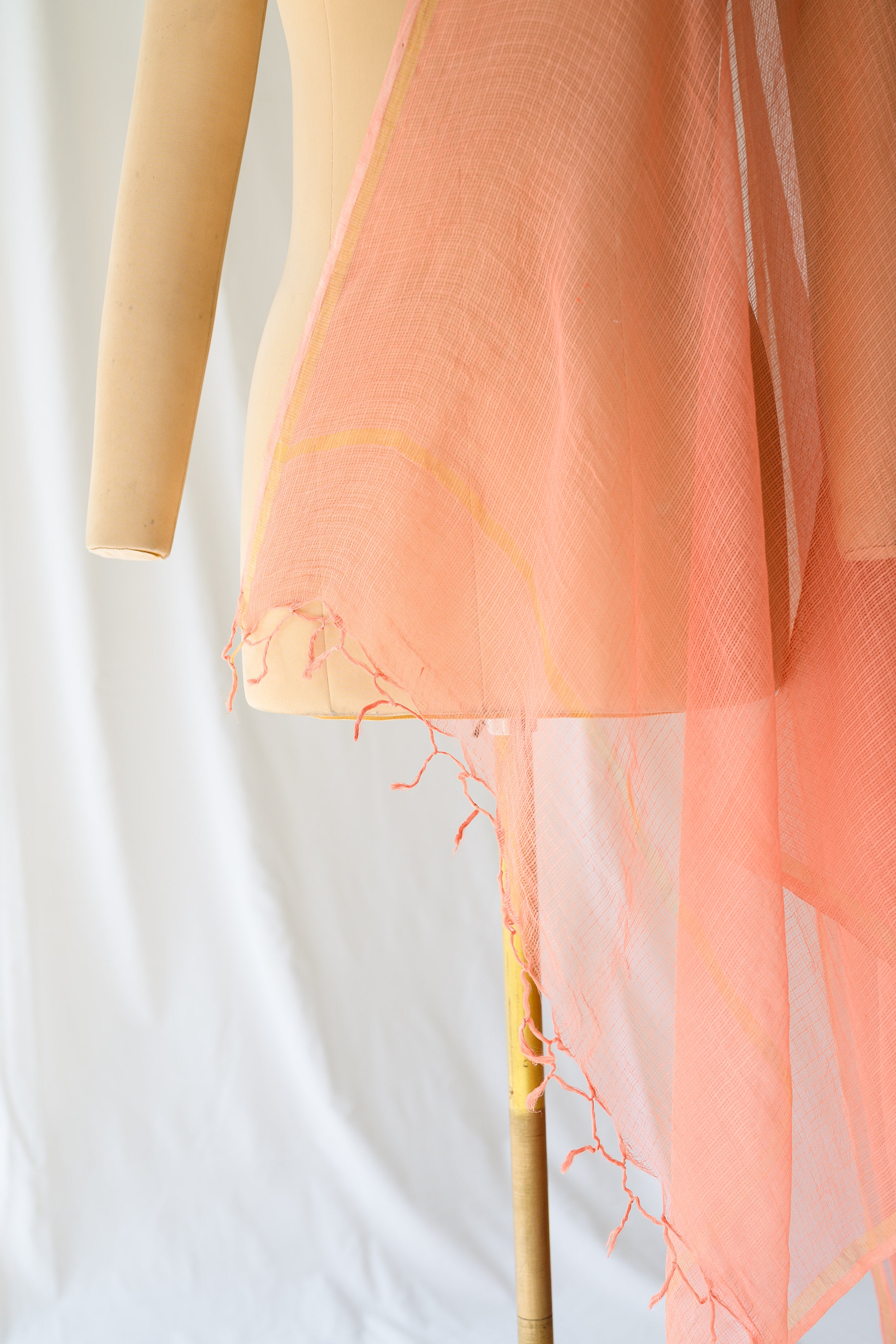 Peach Plain Kota Doria Dupatta