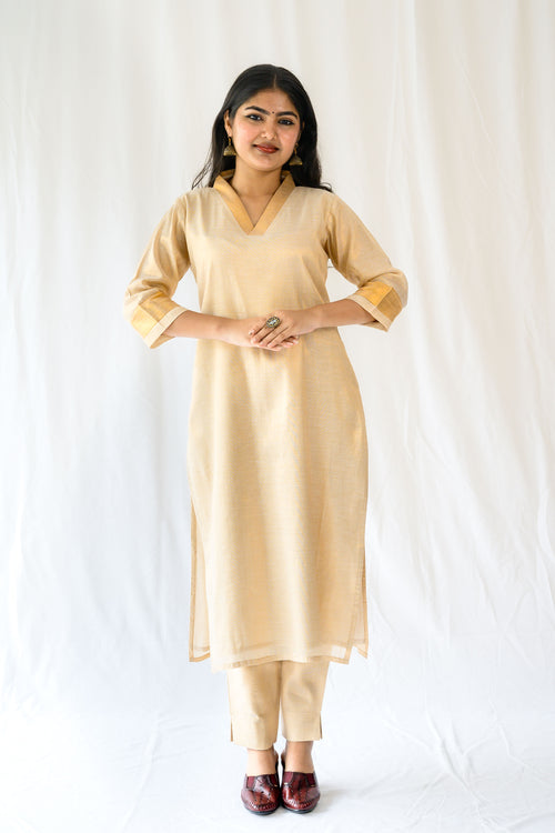 Kasavu Elegance Antique Gold Tissue Kurta