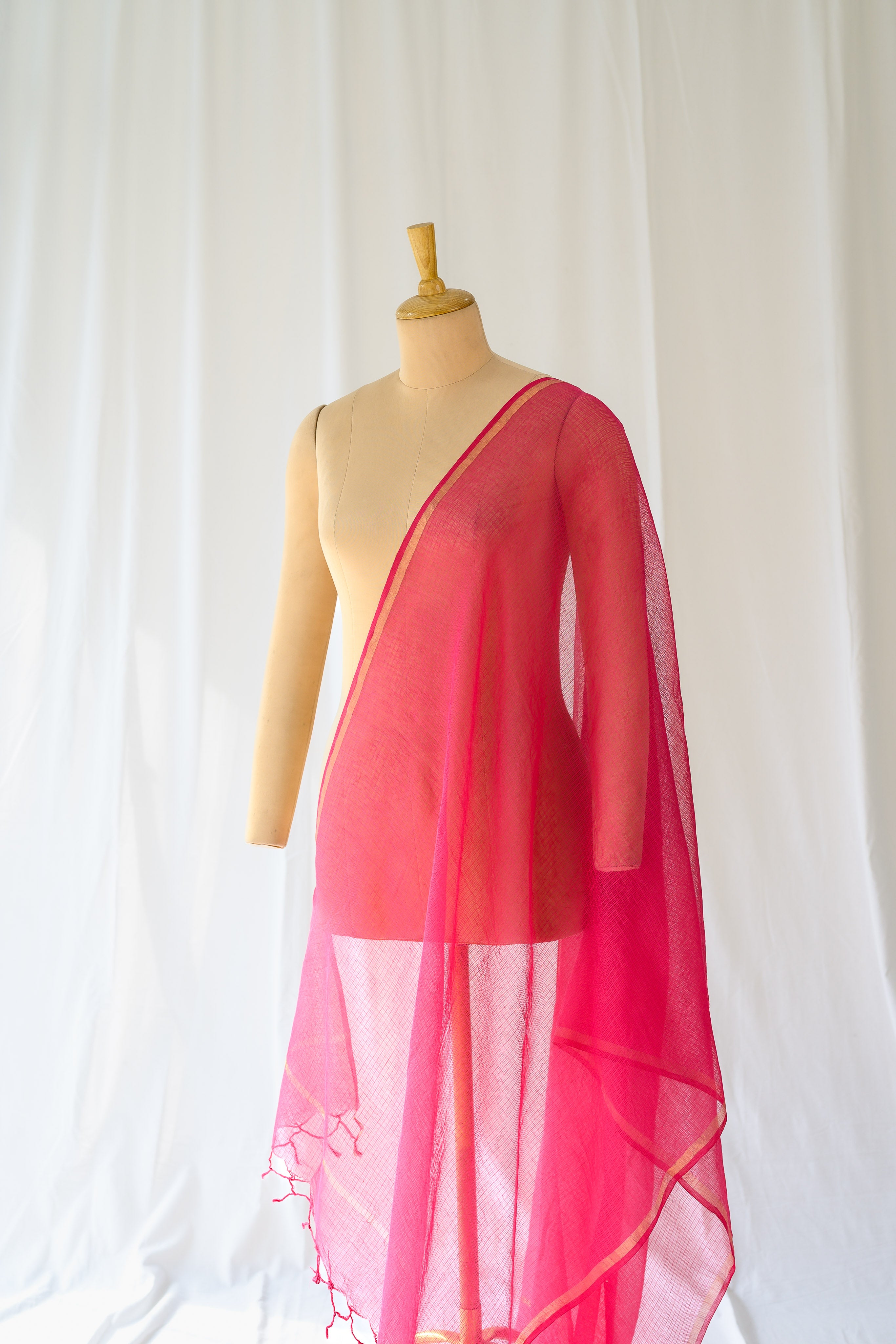 Rani Pink Plain Kota Doria Dupatta