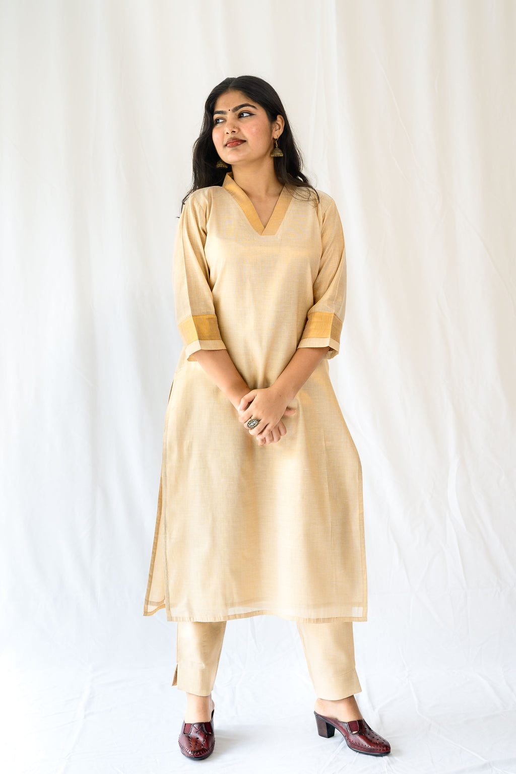 Kasavu Elegance Antique Gold Tissue Kurta