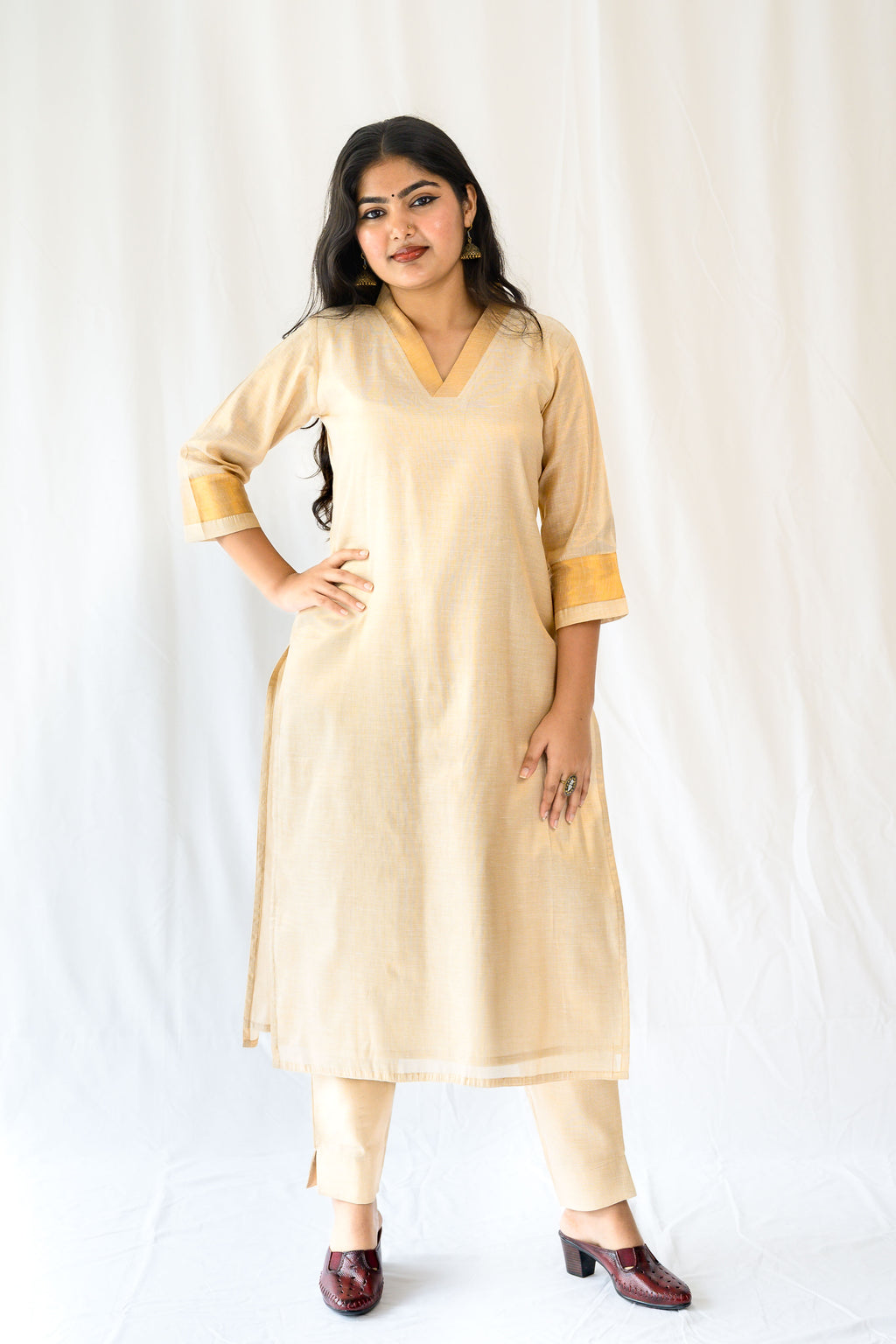 Kasavu Elegance Antique Gold Tissue Kurta