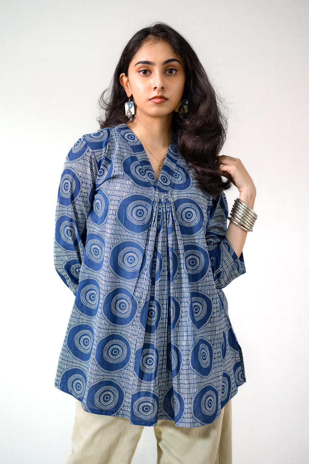 Urmi Indigo Dabu Cotton Short Top