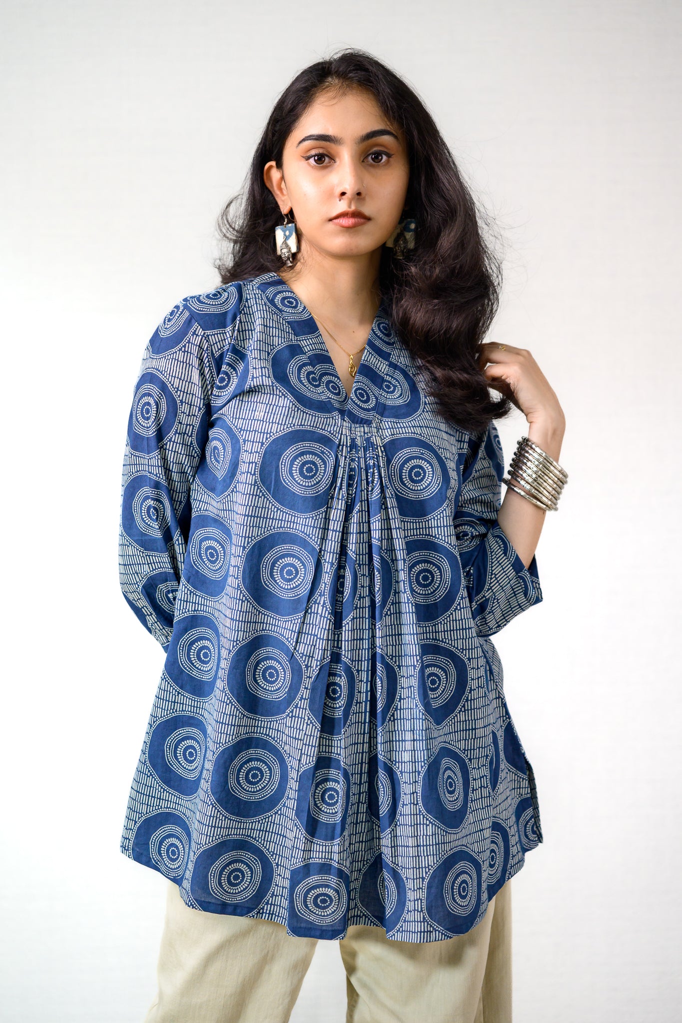 Urmi Indigo Dabu Cotton Short Top