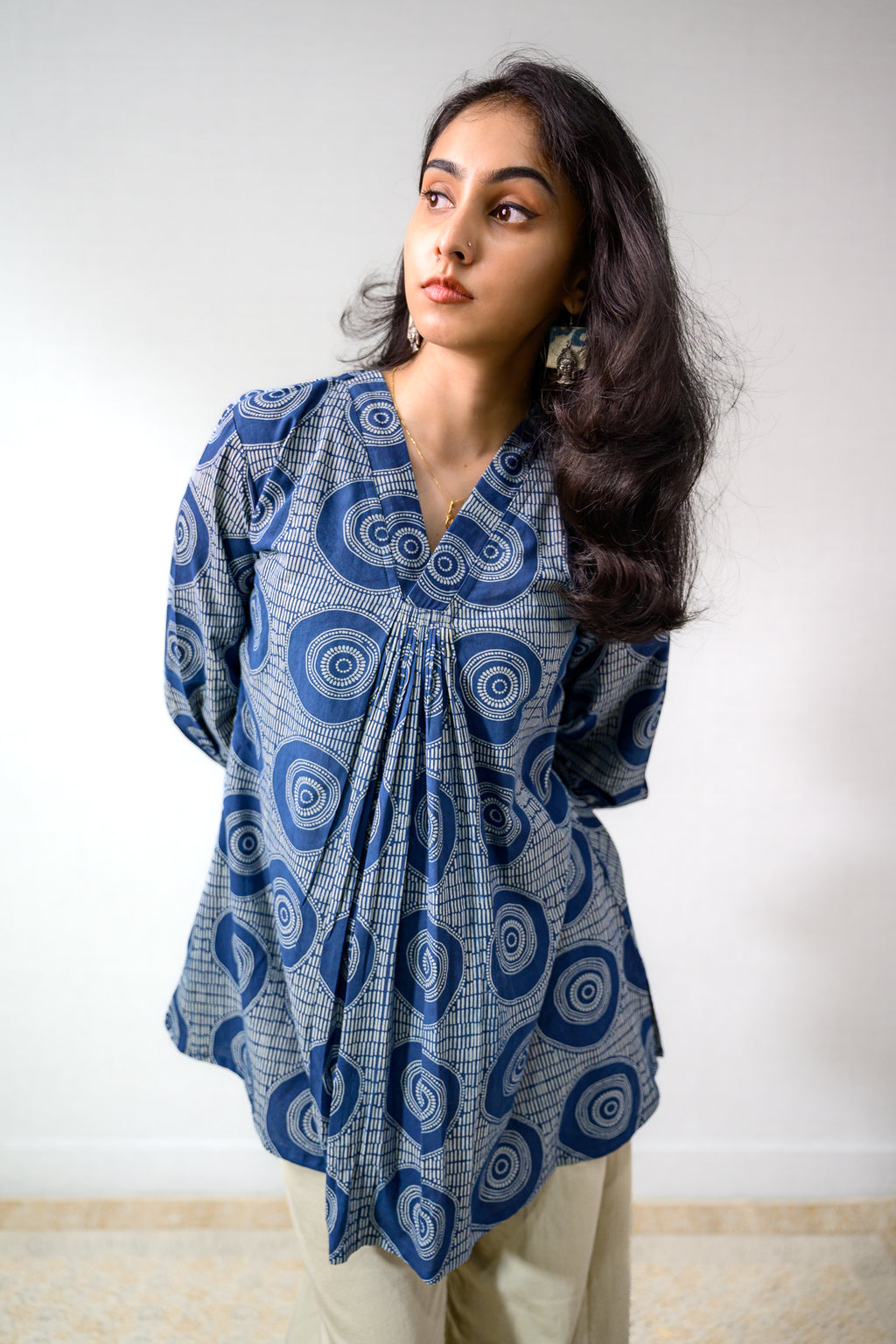 Urmi Indigo Dabu Cotton Short Top