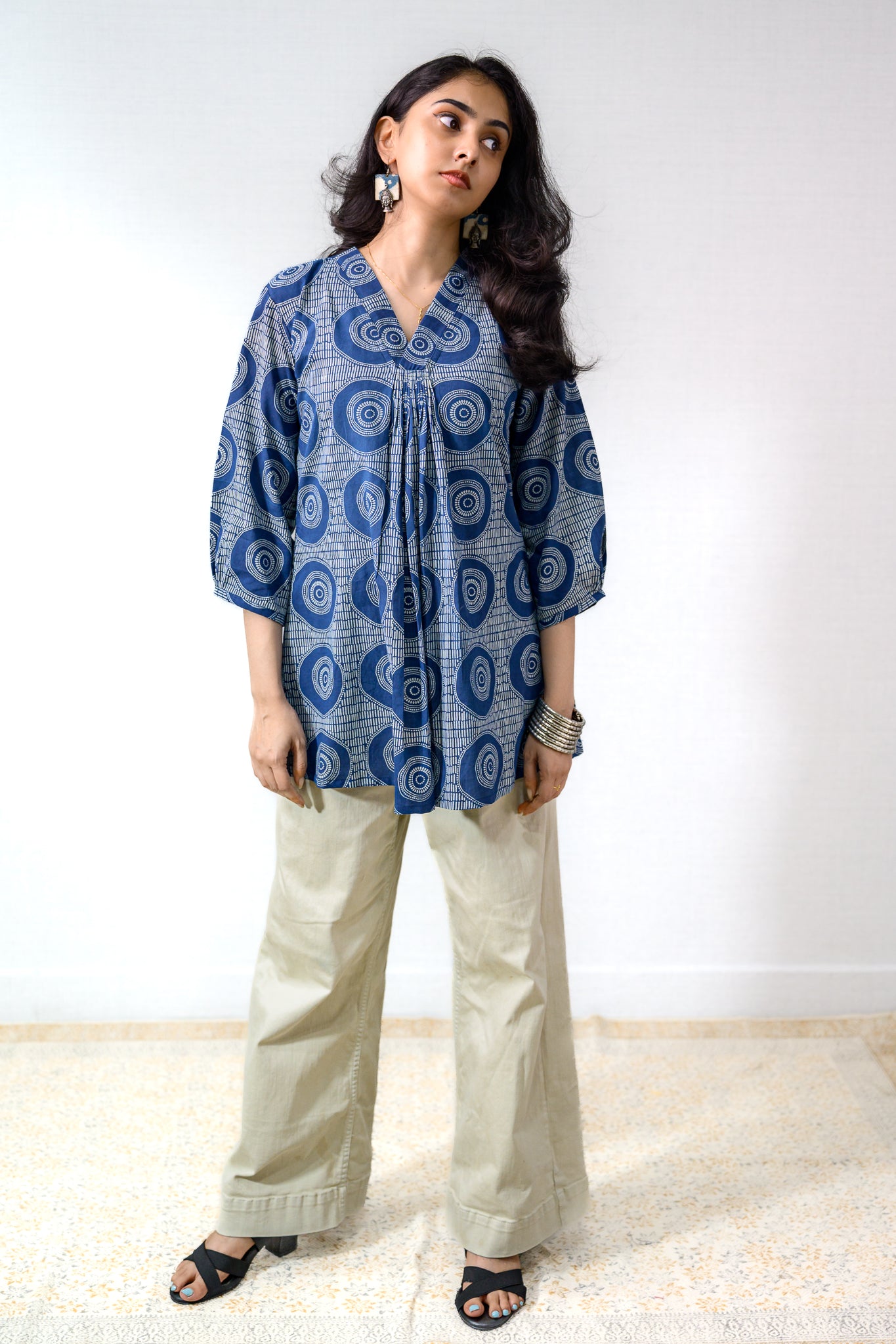Urmi Indigo Dabu Cotton Short Top