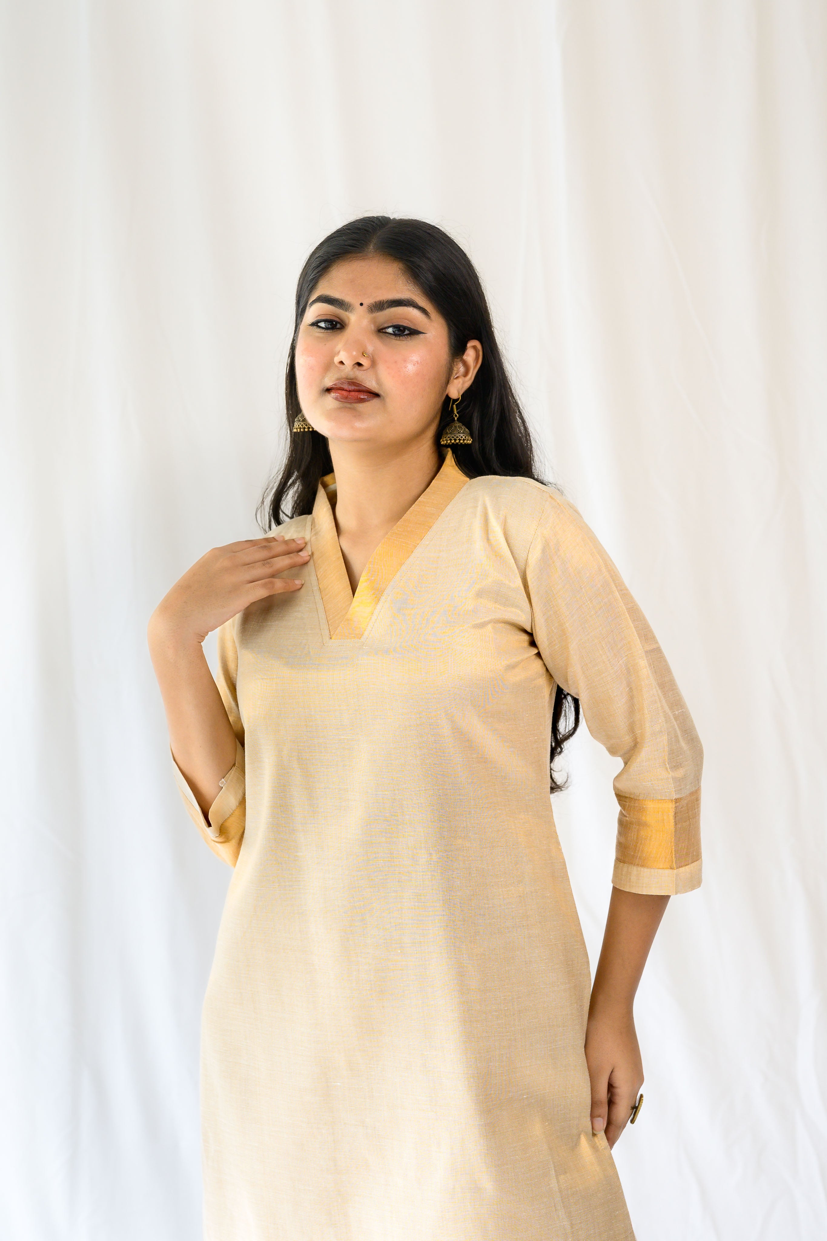 Kasavu Elegance Antique Gold Tissue Kurta