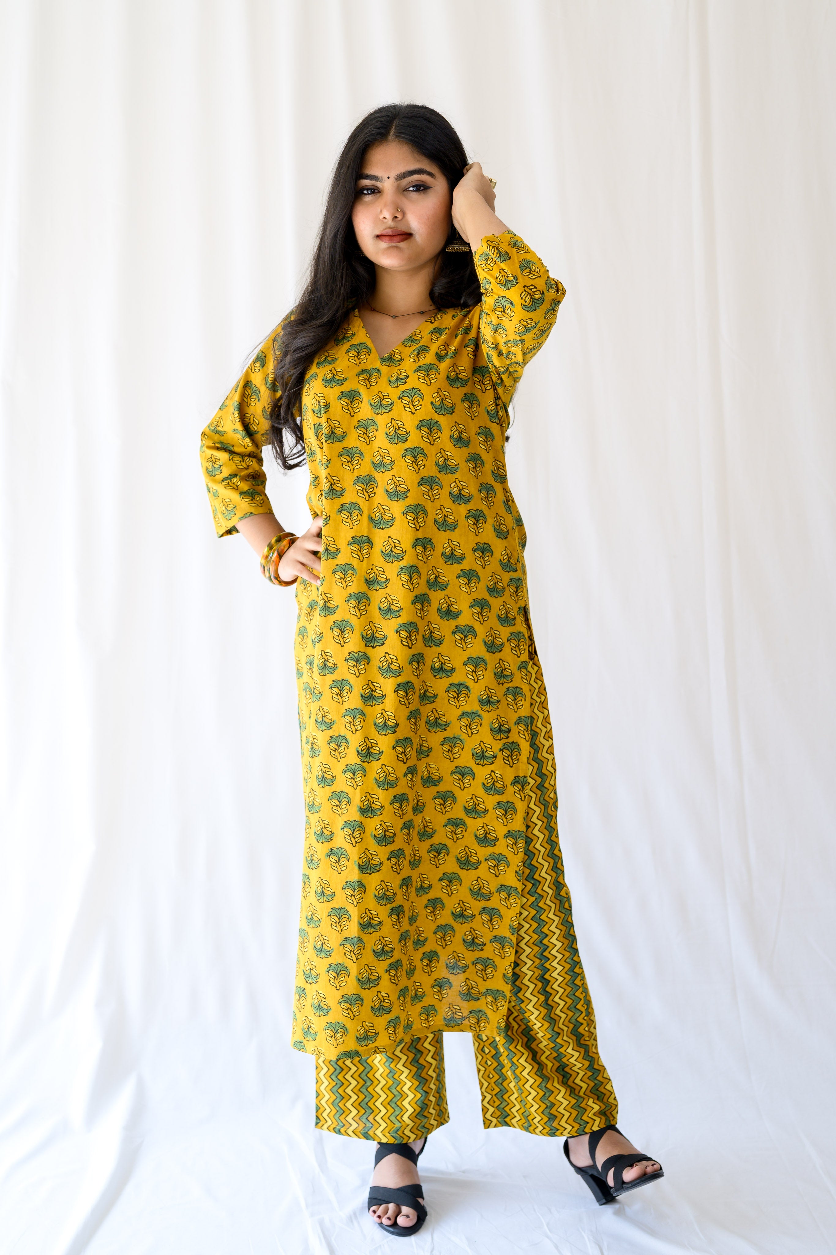 Nargis Turmeric Ajrakh Kurta
