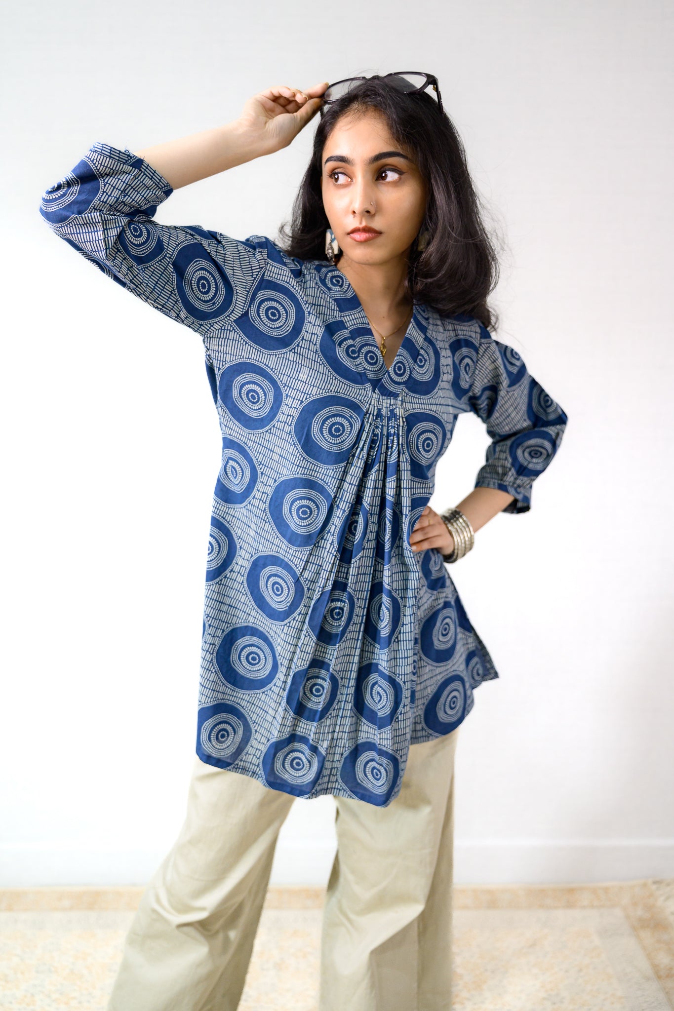 Urmi Indigo Dabu Cotton Short Top