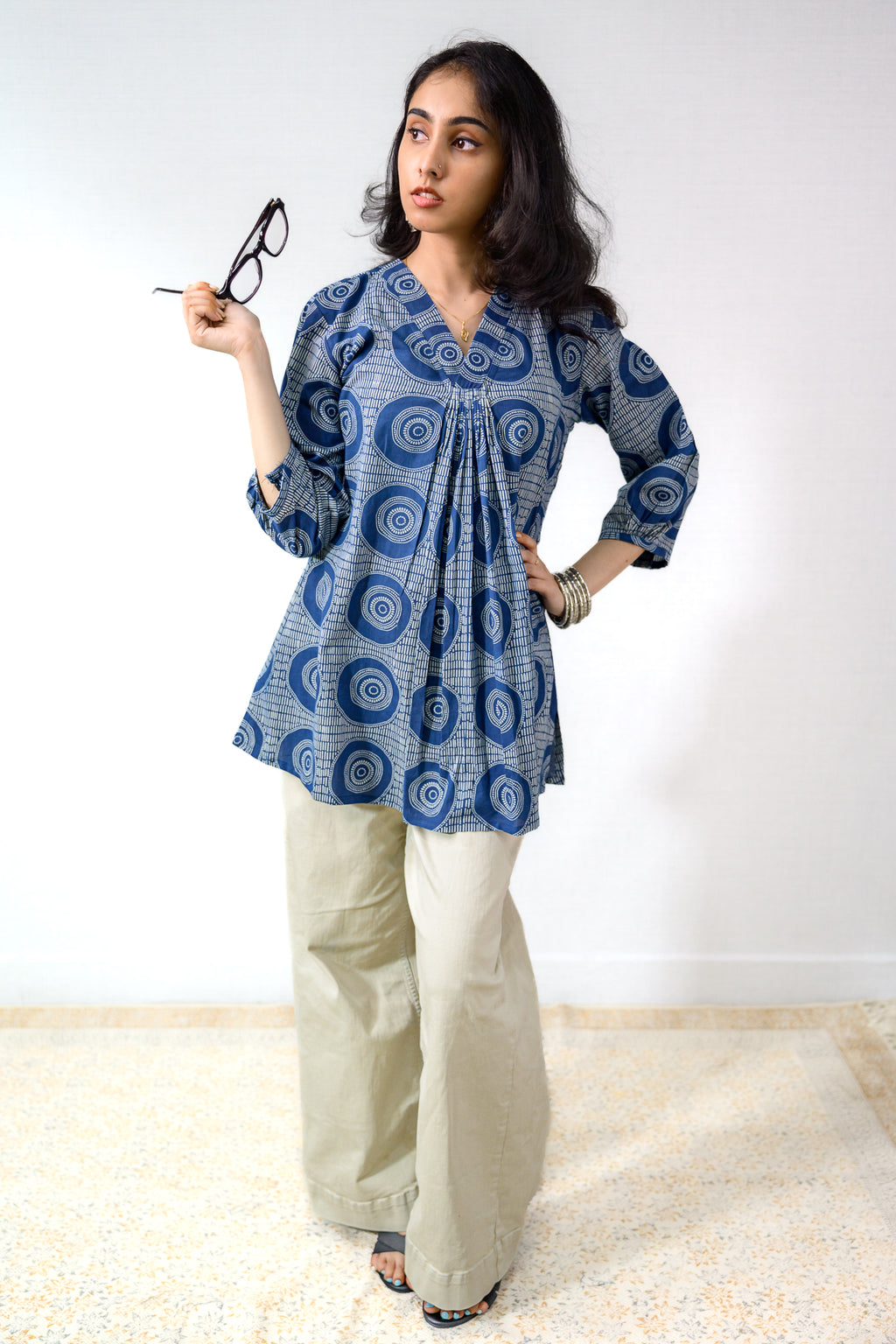 Urmi Indigo Dabu Cotton Short Top