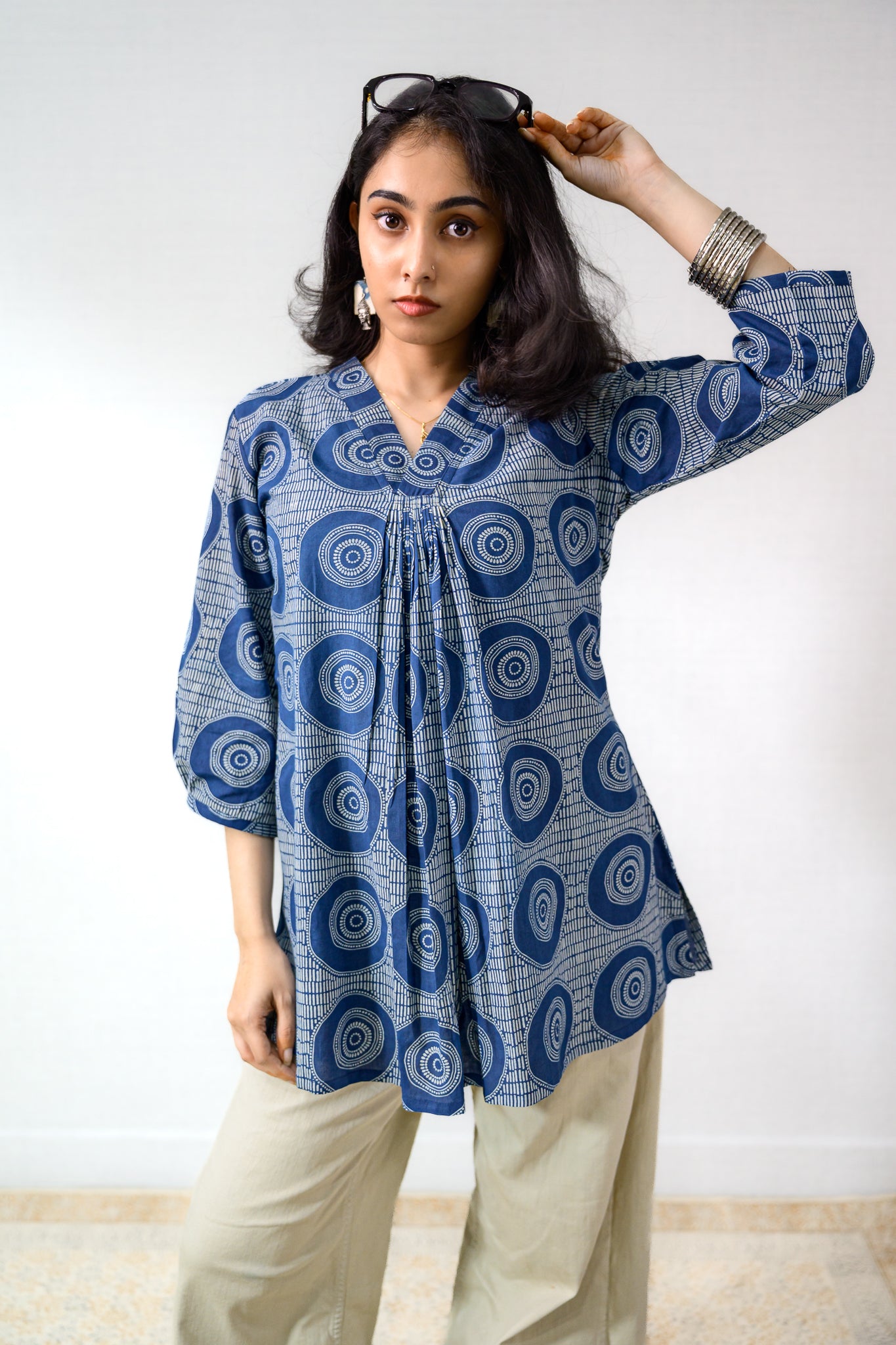 Urmi Indigo Dabu Cotton Short Top
