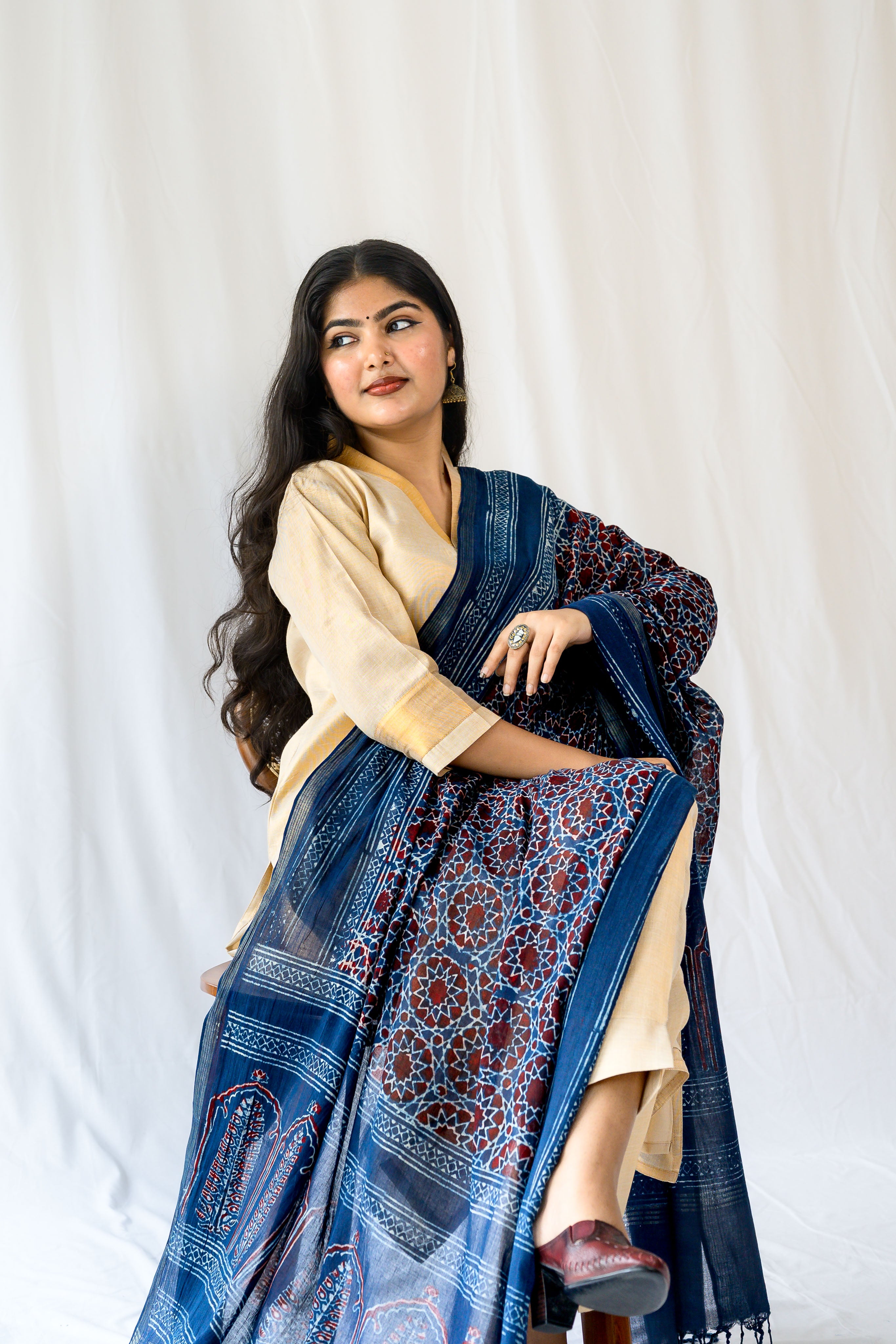 Kasavu Elegance Antique Gold Tissue Kurta