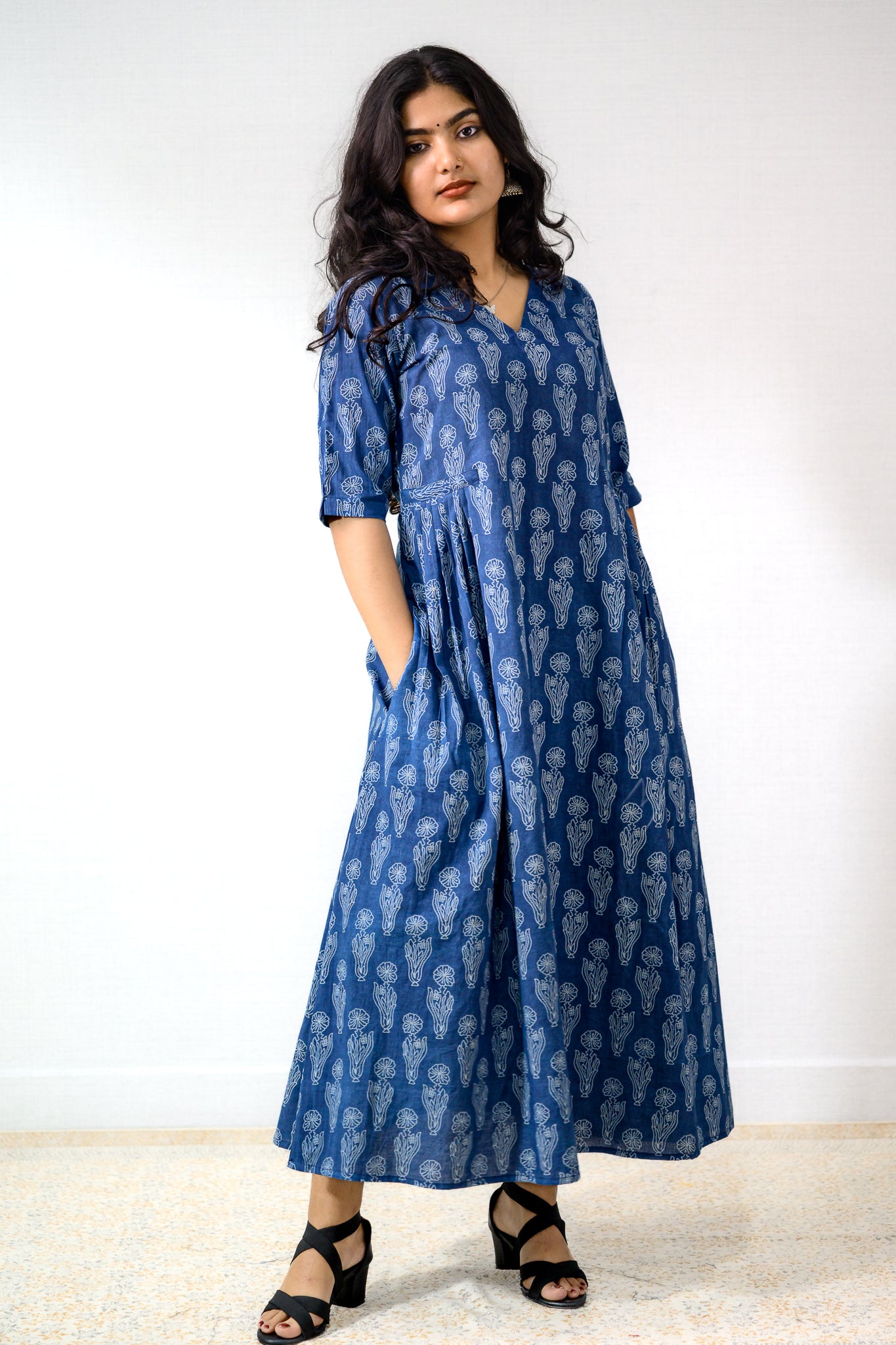 Iniya Indigo Dabu Cotton Dress