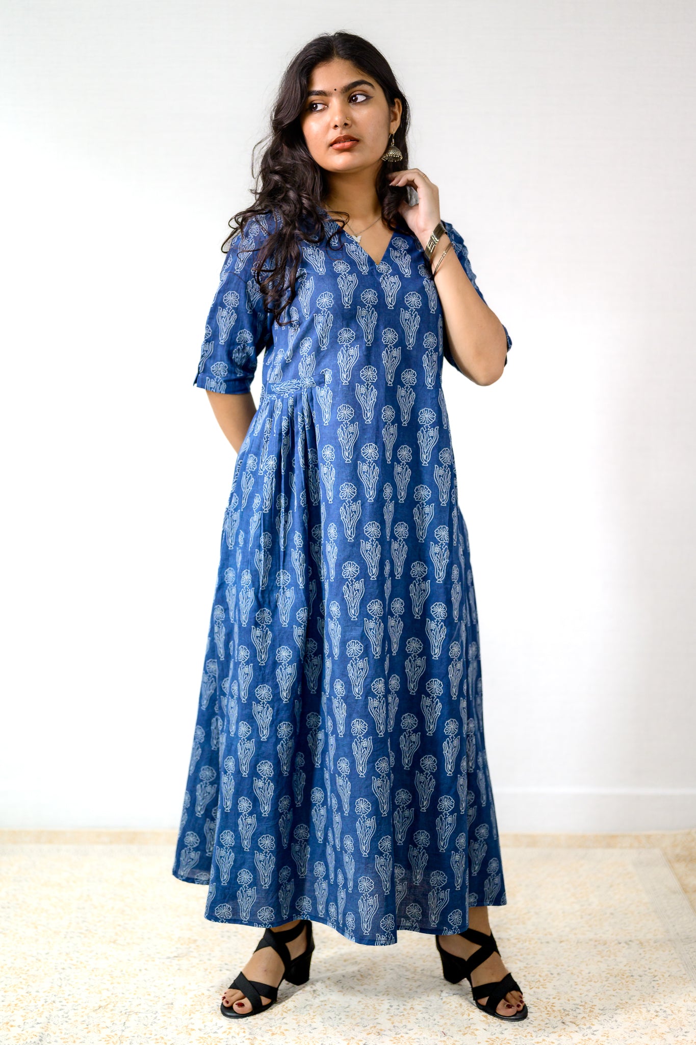 Iniya Indigo Dabu Cotton Dress