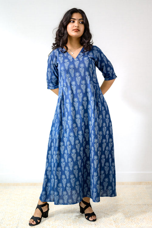 Iniya Indigo Dabu Cotton Dress