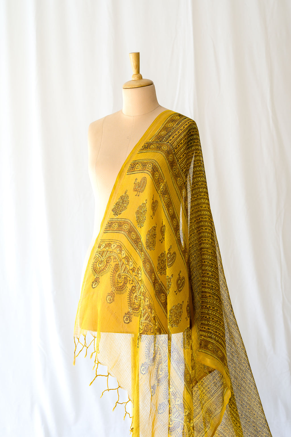 Hemali Handblock Printed Ajrakh Kota Doria Dupatta