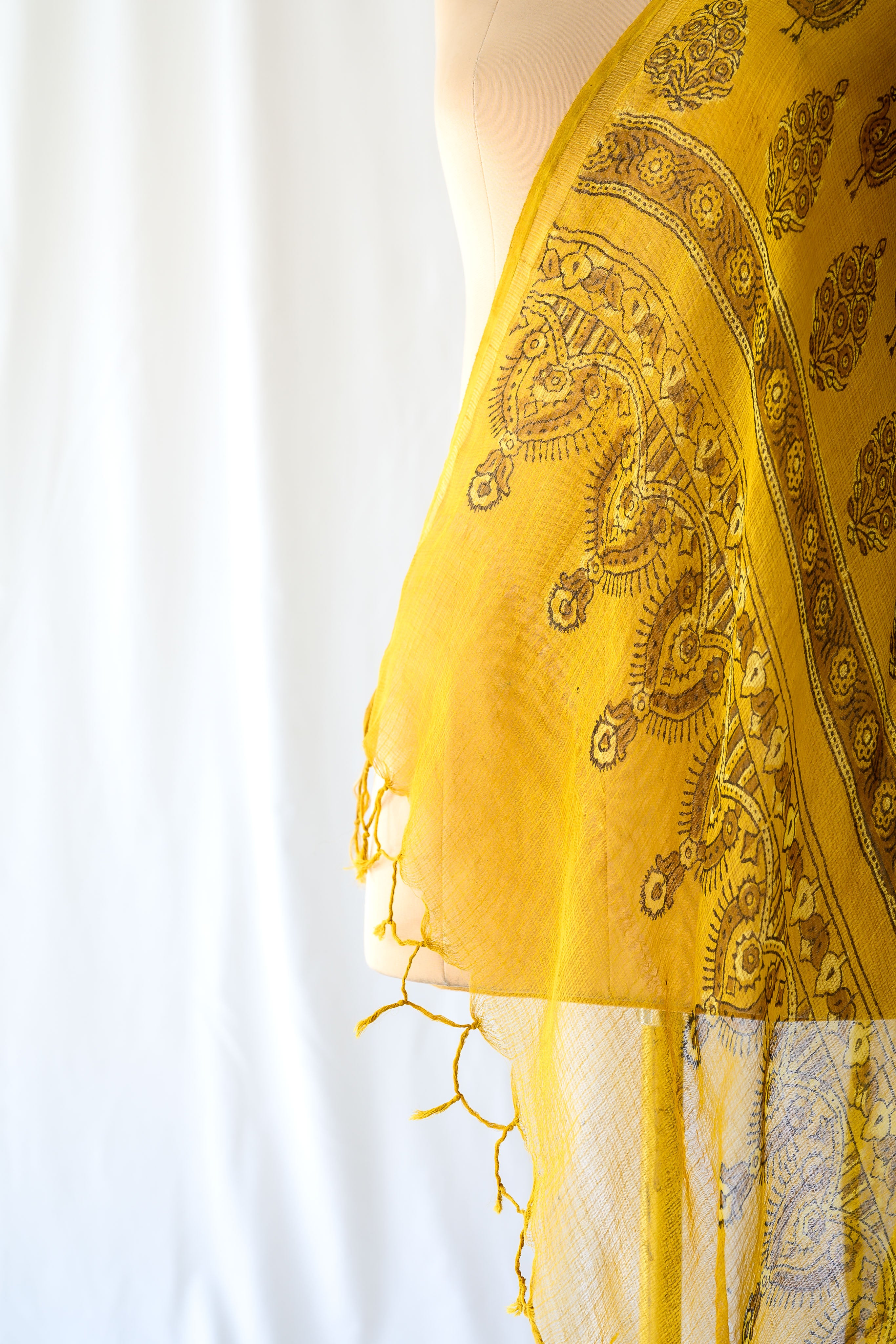 Hemali Handblock Printed Ajrakh Kota Doria Dupatta