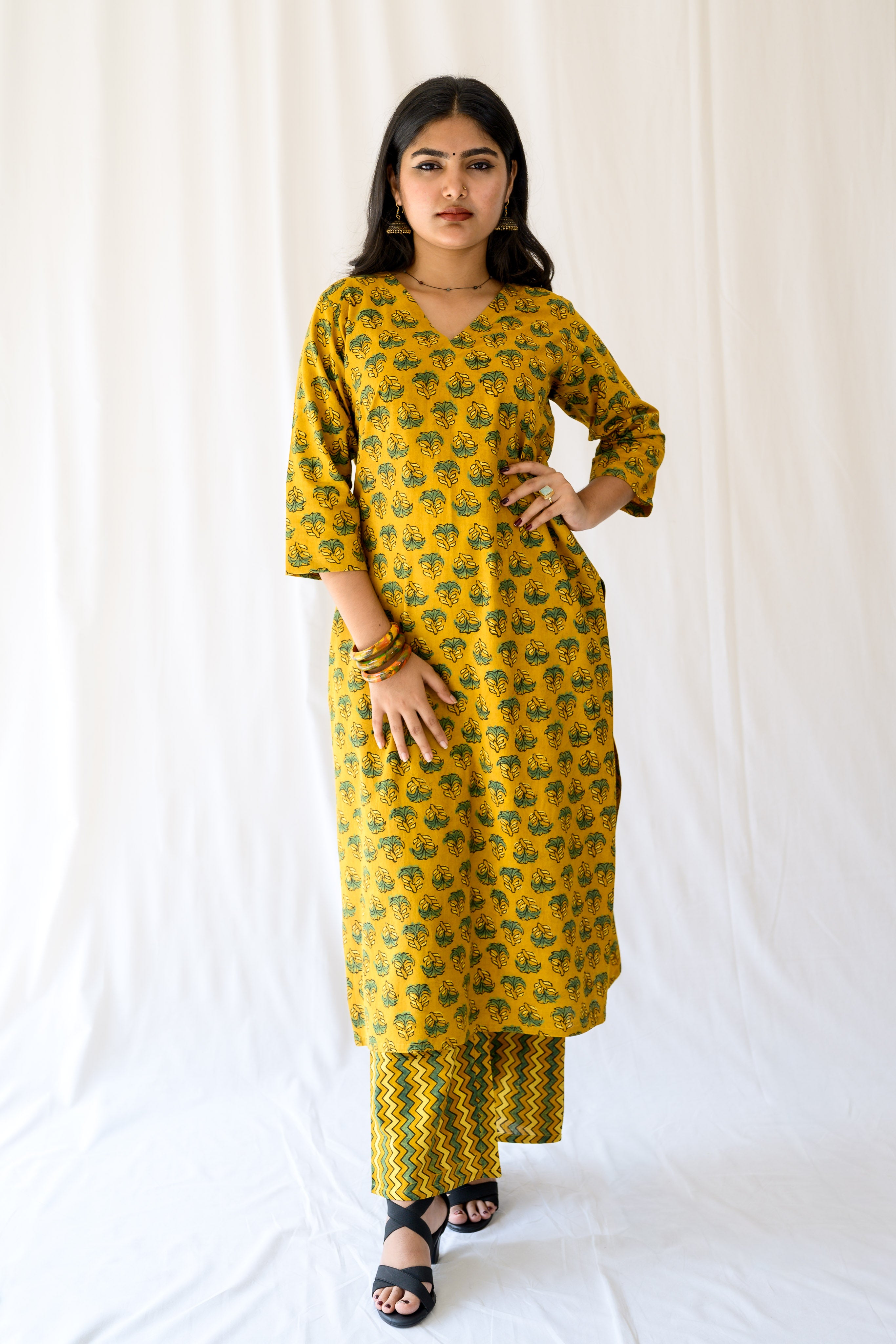 Nargis Turmeric Ajrakh Kurta