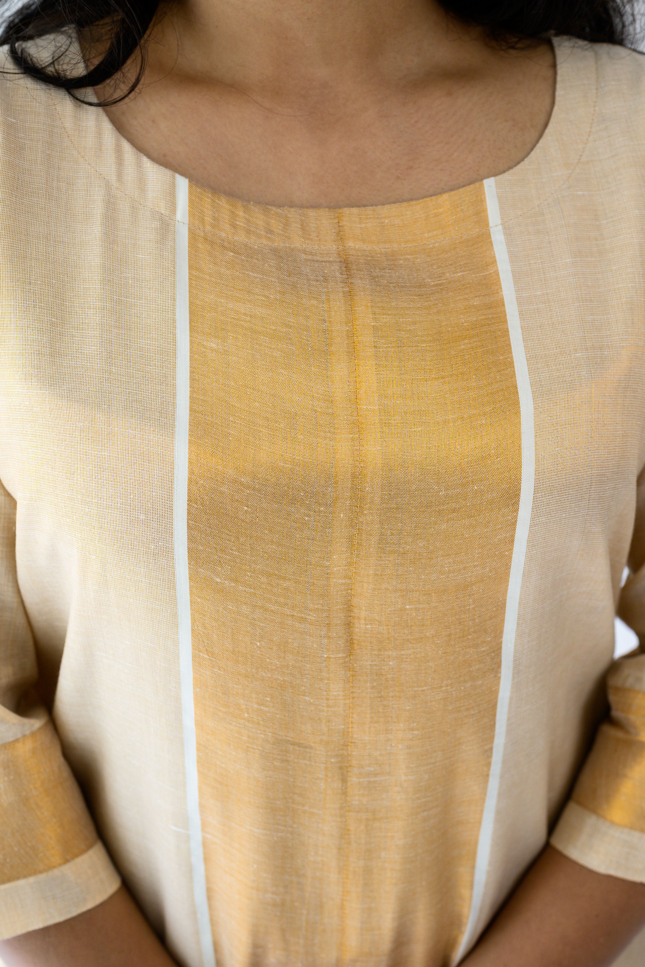 Kasavu Elegance Antique Gold High Low Tissue Kurta