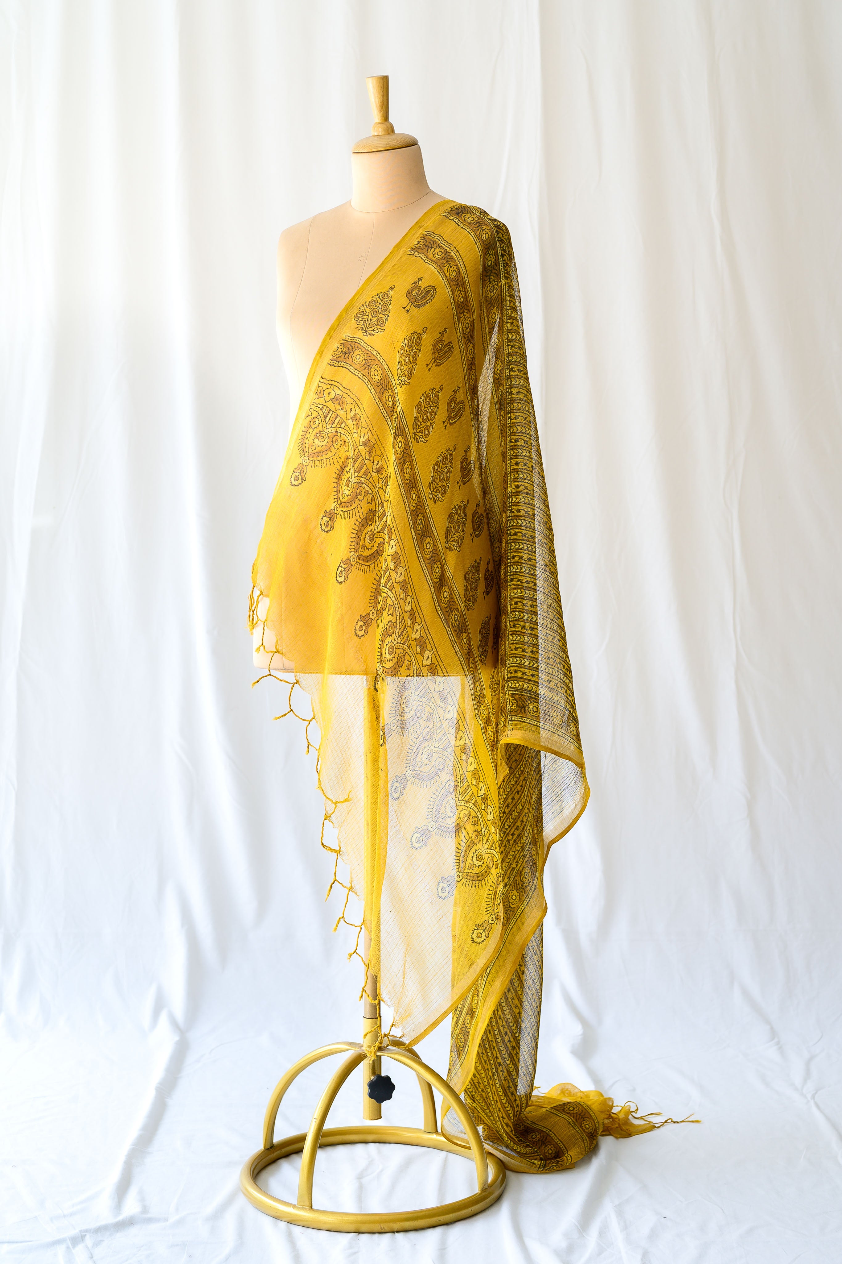 Hemali Handblock Printed Ajrakh Kota Doria Dupatta