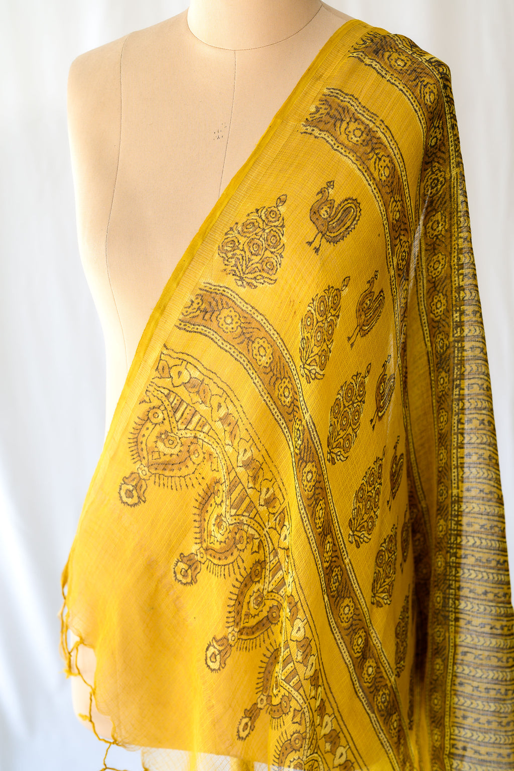 Hemali Handblock Printed Ajrakh Kota Doria Dupatta