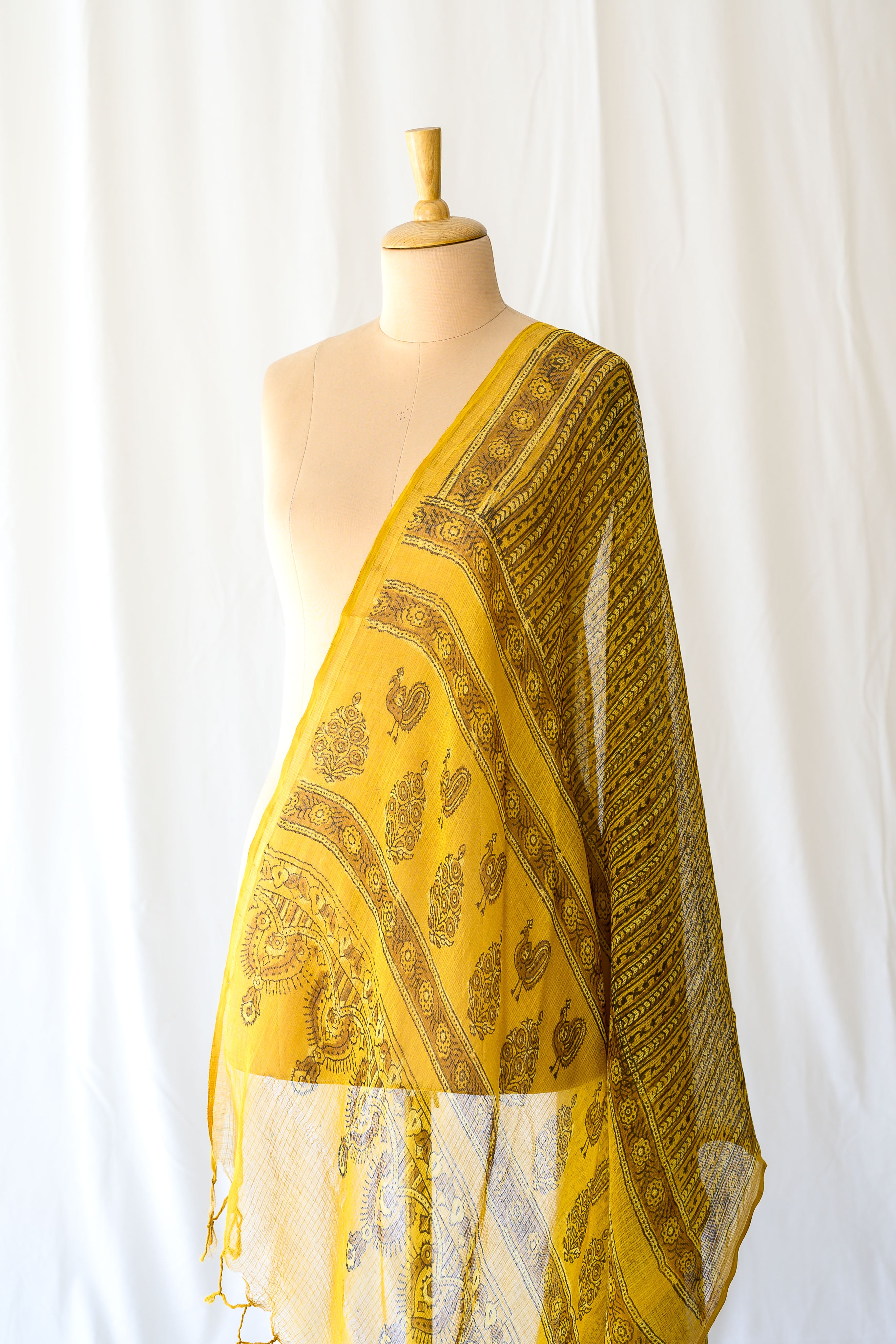 Hemali Handblock Printed Ajrakh Kota Doria Dupatta