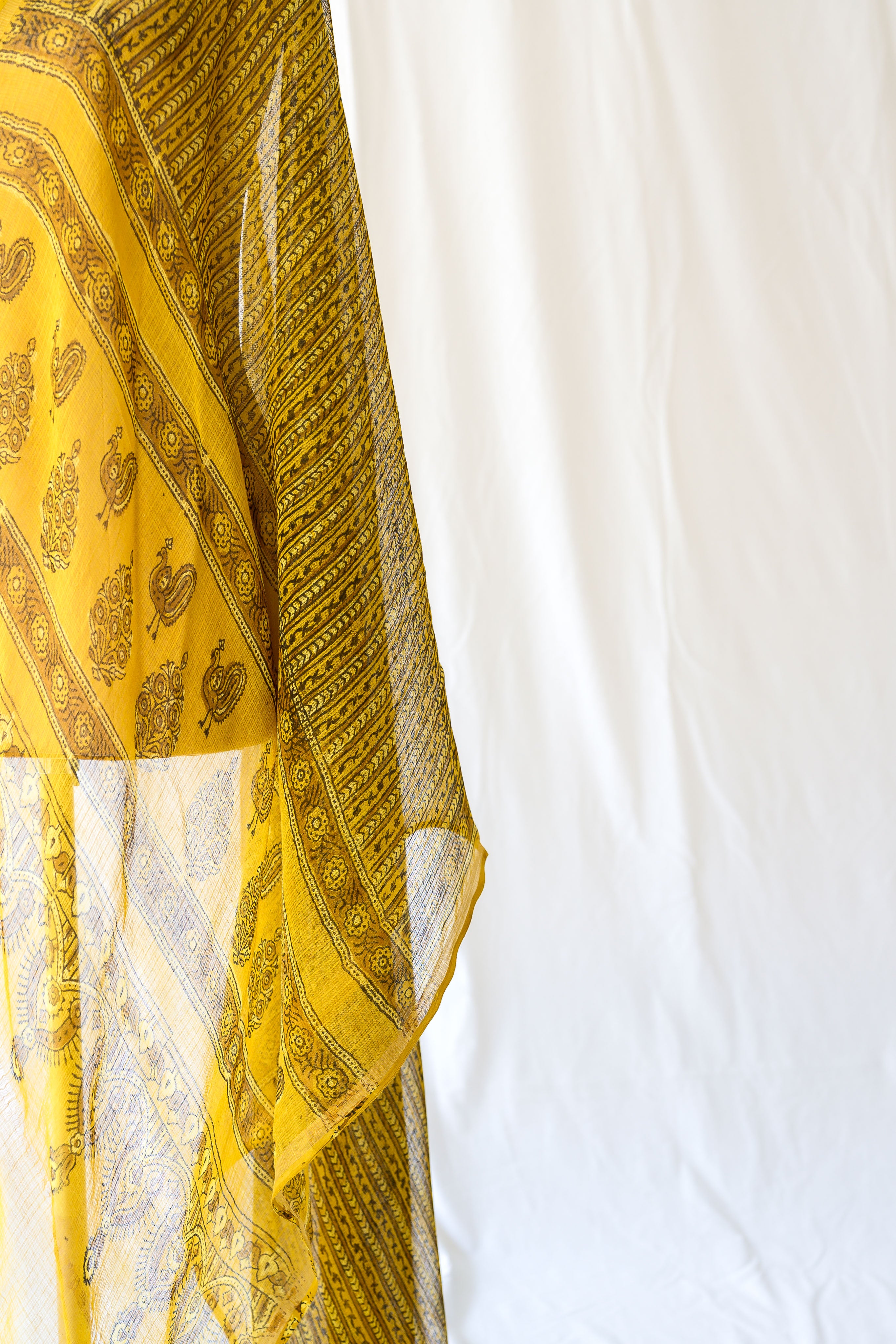 Hemali Handblock Printed Ajrakh Kota Doria Dupatta