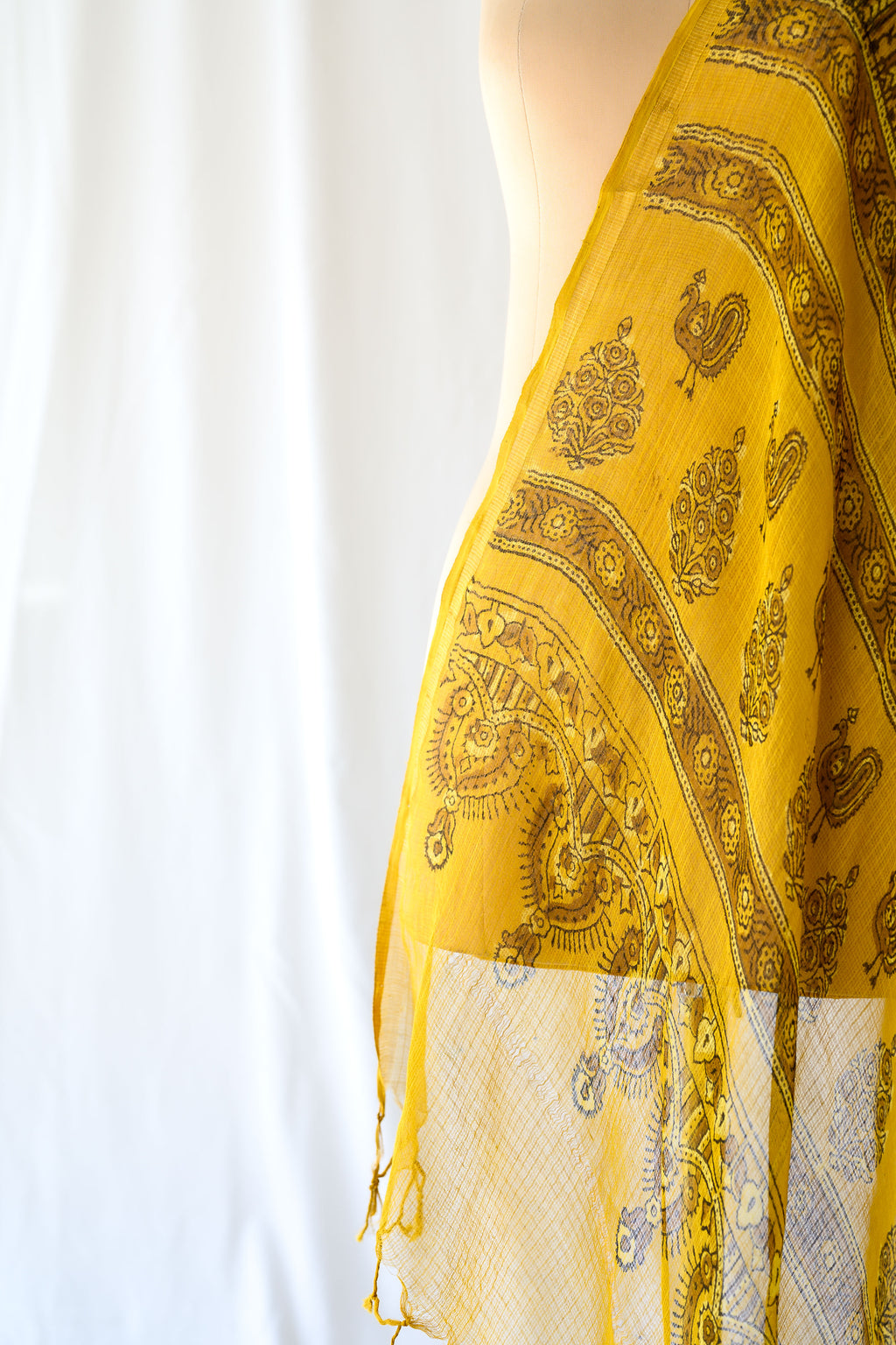 Hemali Handblock Printed Ajrakh Kota Doria Dupatta