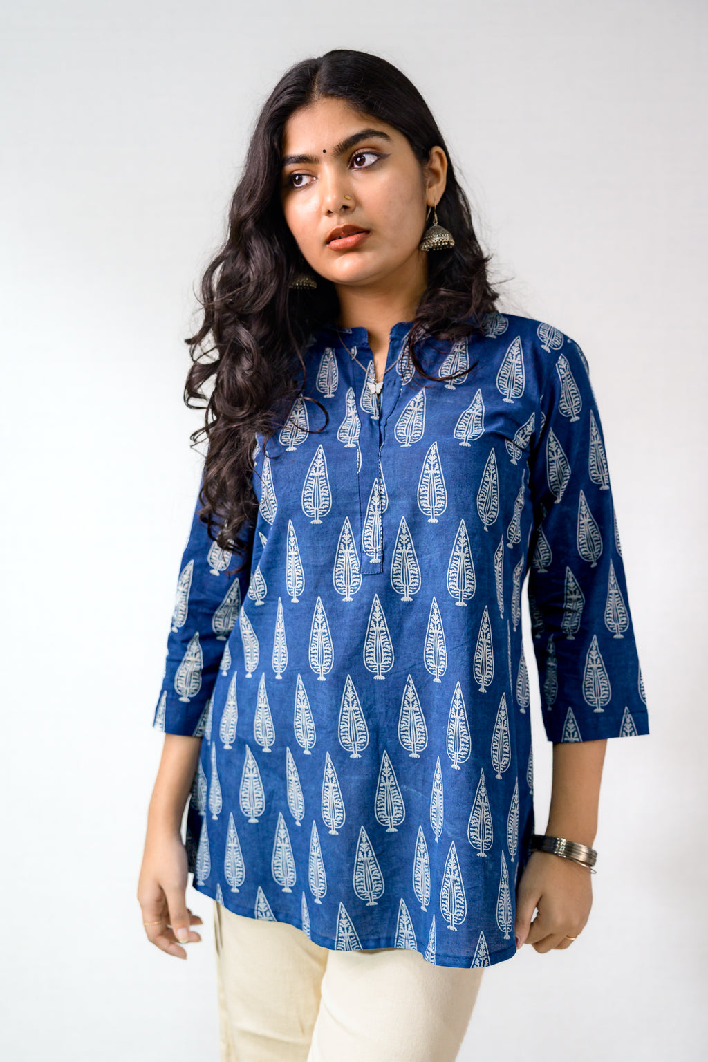 Indigo Cypress Dabu Cotton Short Top