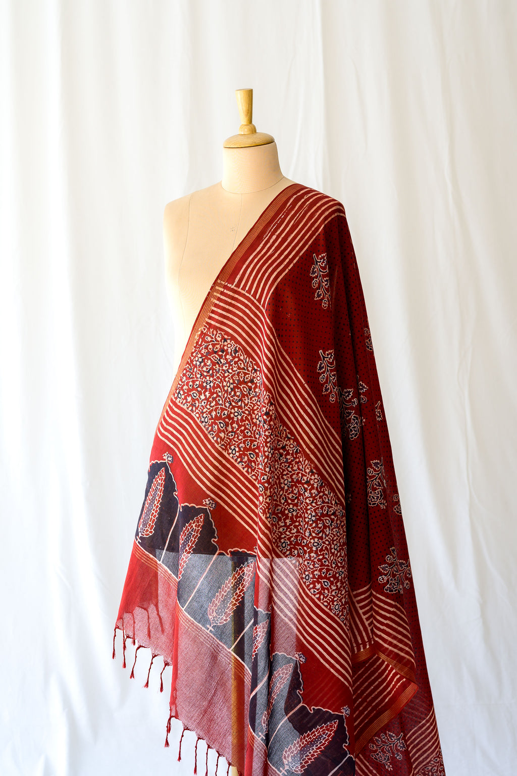 Madder Red Pine Floral Ajrakh Pure Cotton Dupatta