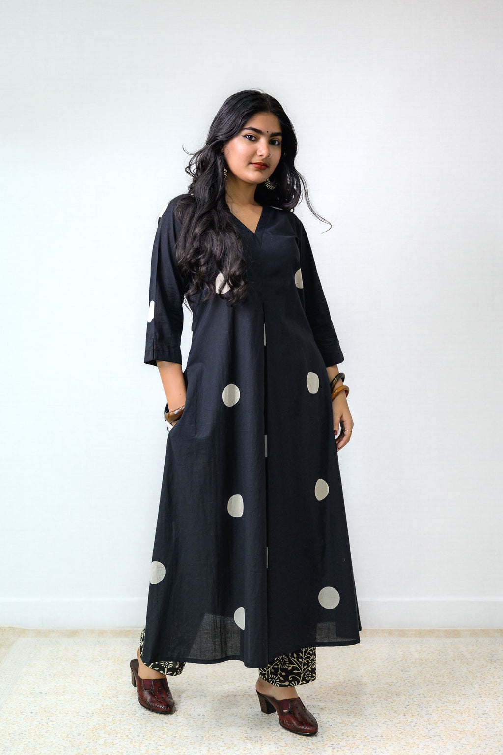 Set of 2- Polka Loca Black Box Pleated Kurtas & Pants