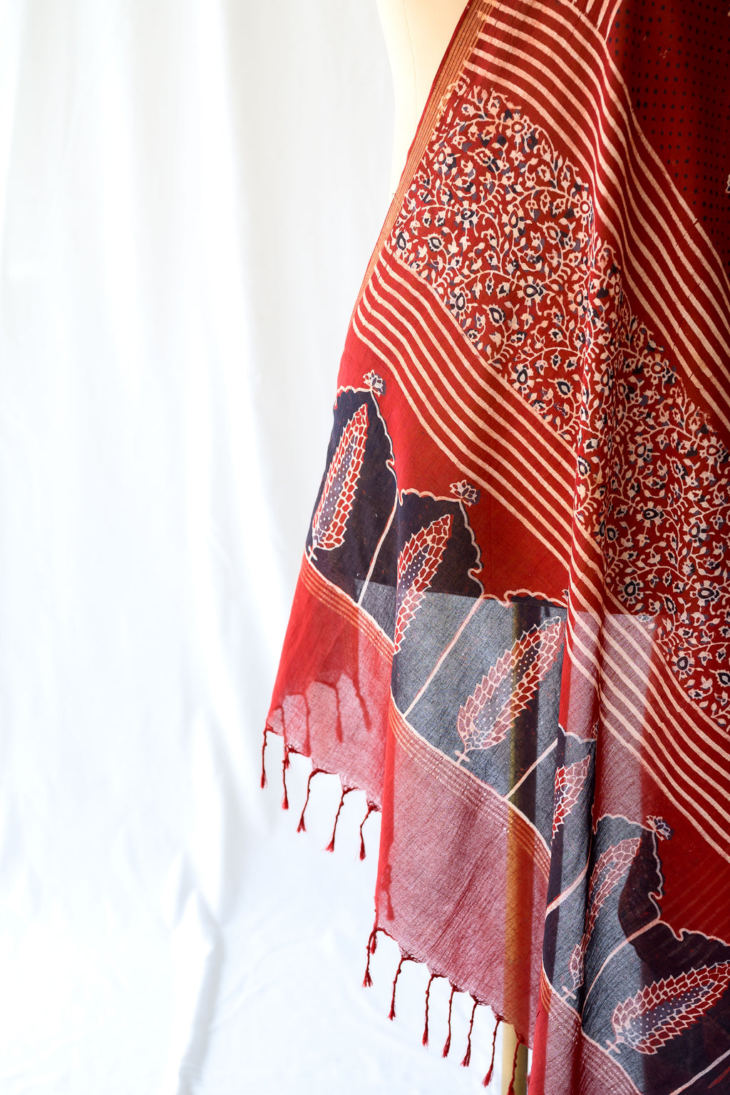 Madder Red Pine Floral Ajrakh Pure Cotton Dupatta