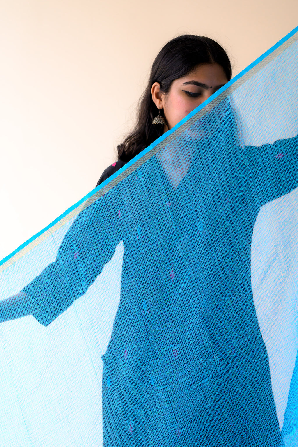 Peacock Blue Plain Kota Doria Dupatta