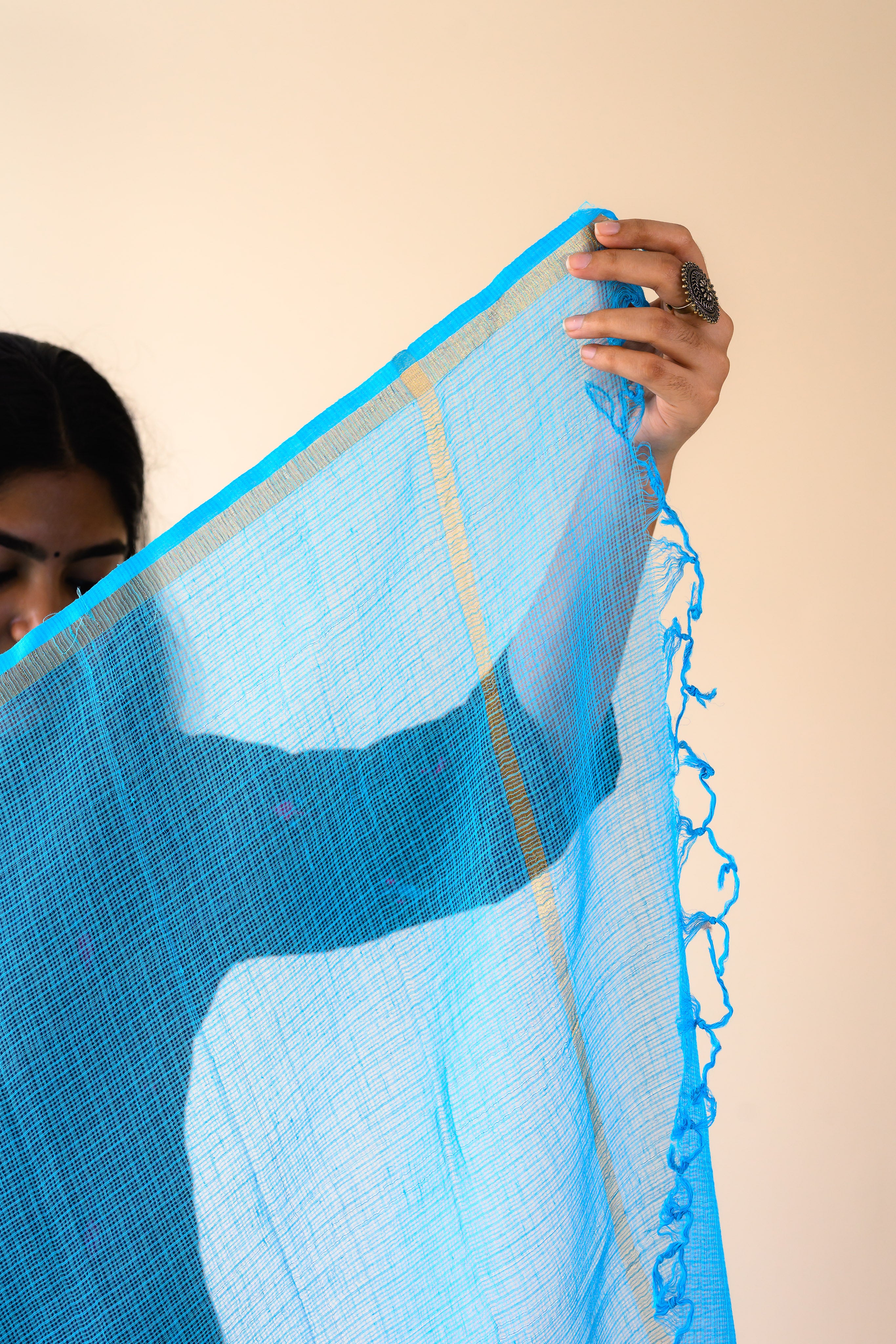 Peacock Blue Plain Kota Doria Dupatta