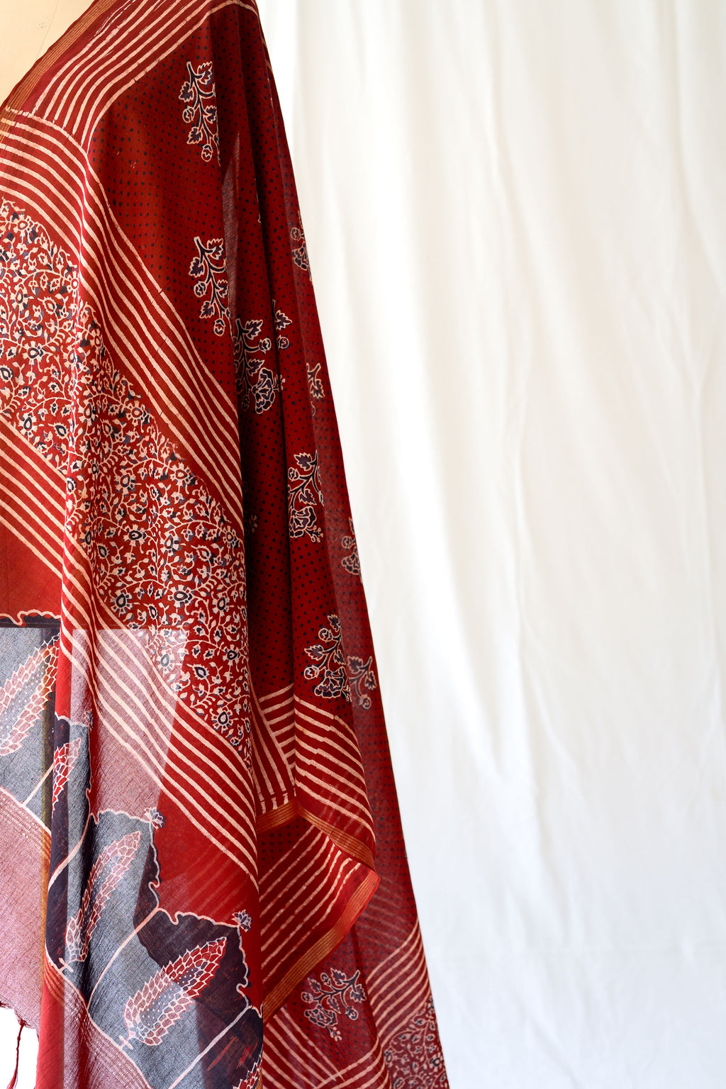 Madder Red Pine Floral Ajrakh Pure Cotton Dupatta