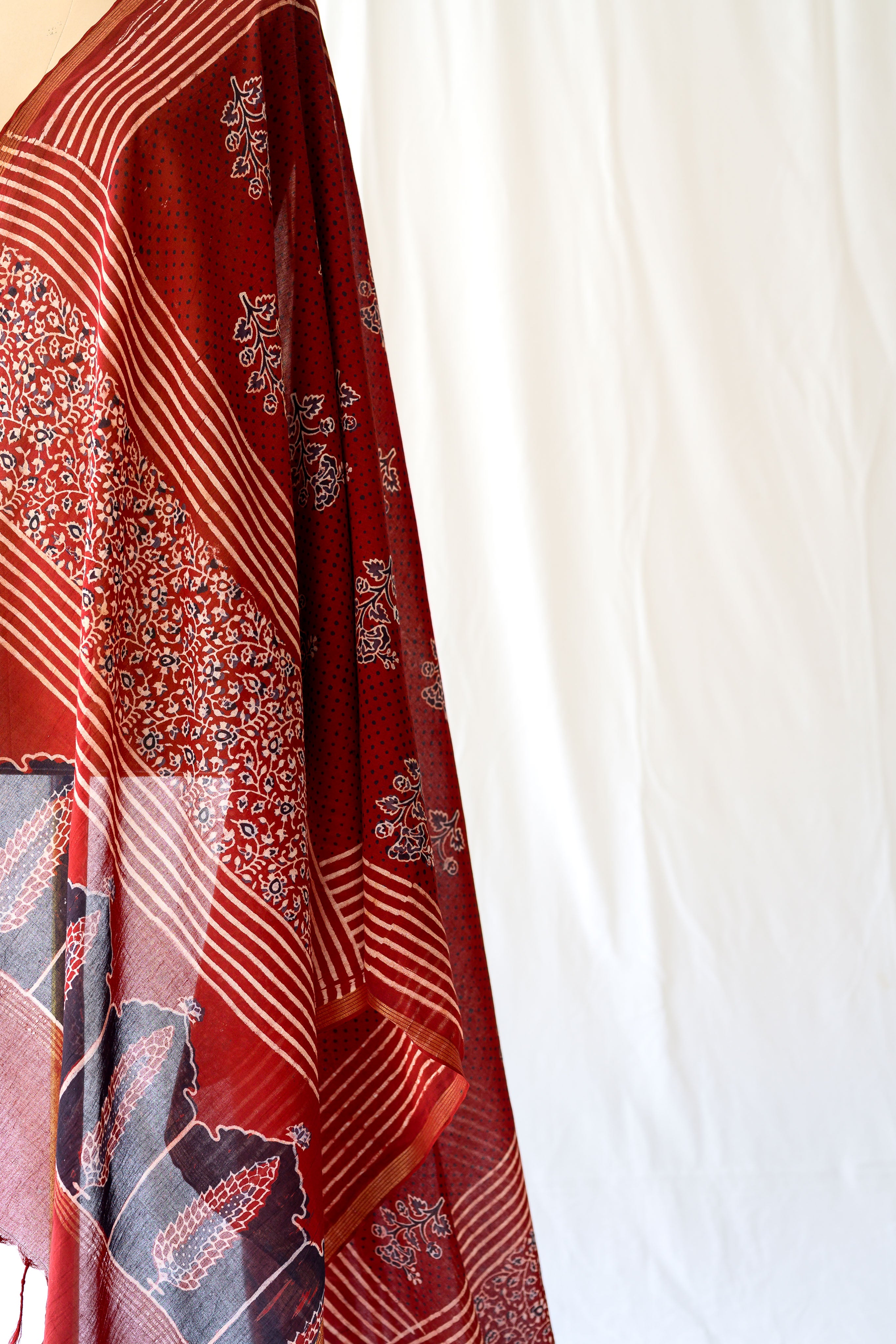 Madder Red Pine Floral Ajrakh Pure Cotton Dupatta