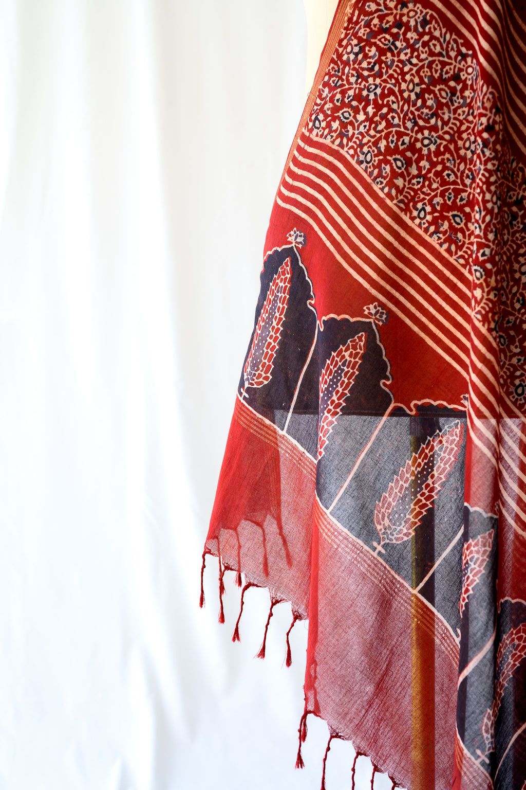 Madder Red Pine Floral Ajrakh Pure Cotton Dupatta