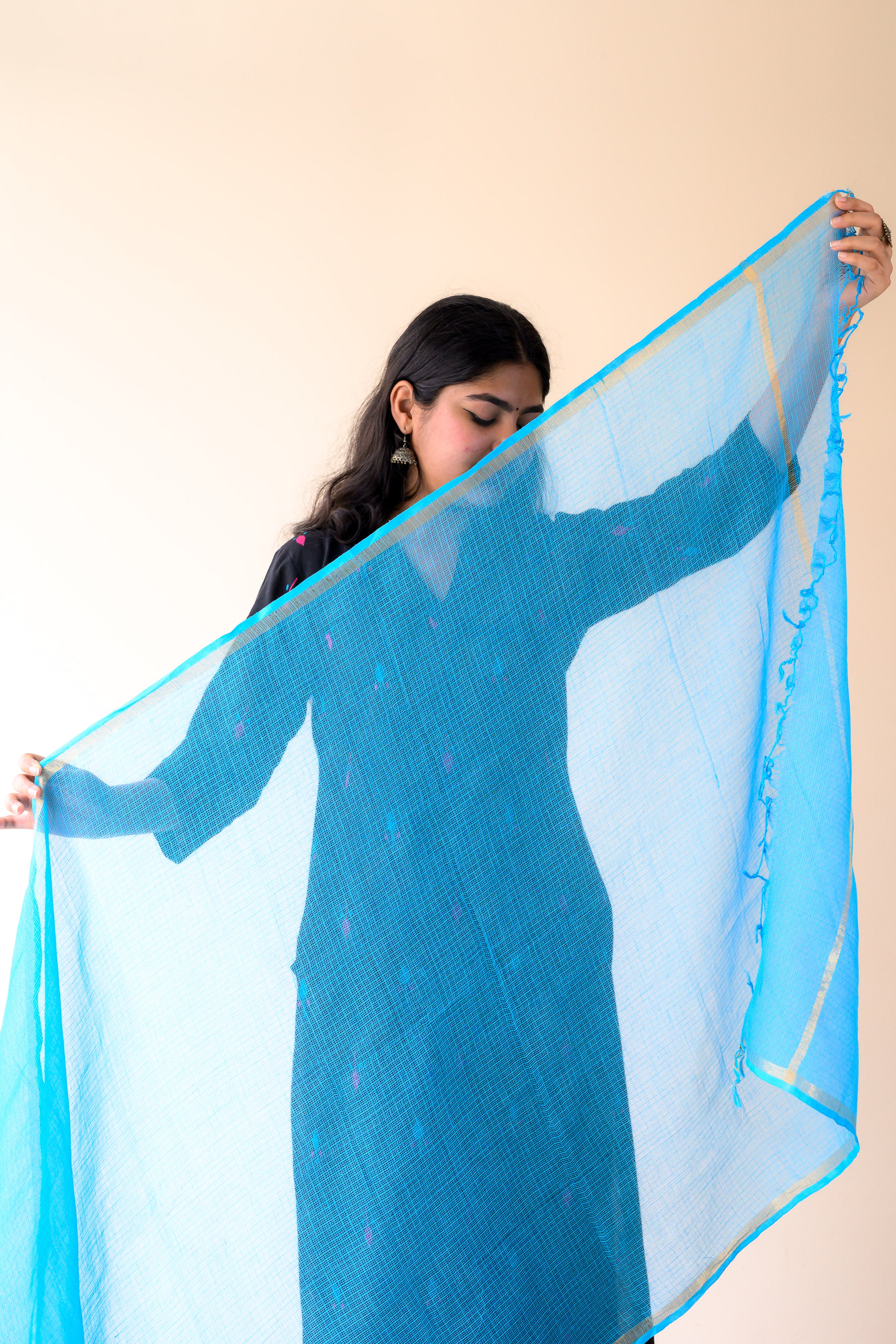 Peacock Blue Plain Kota Doria Dupatta