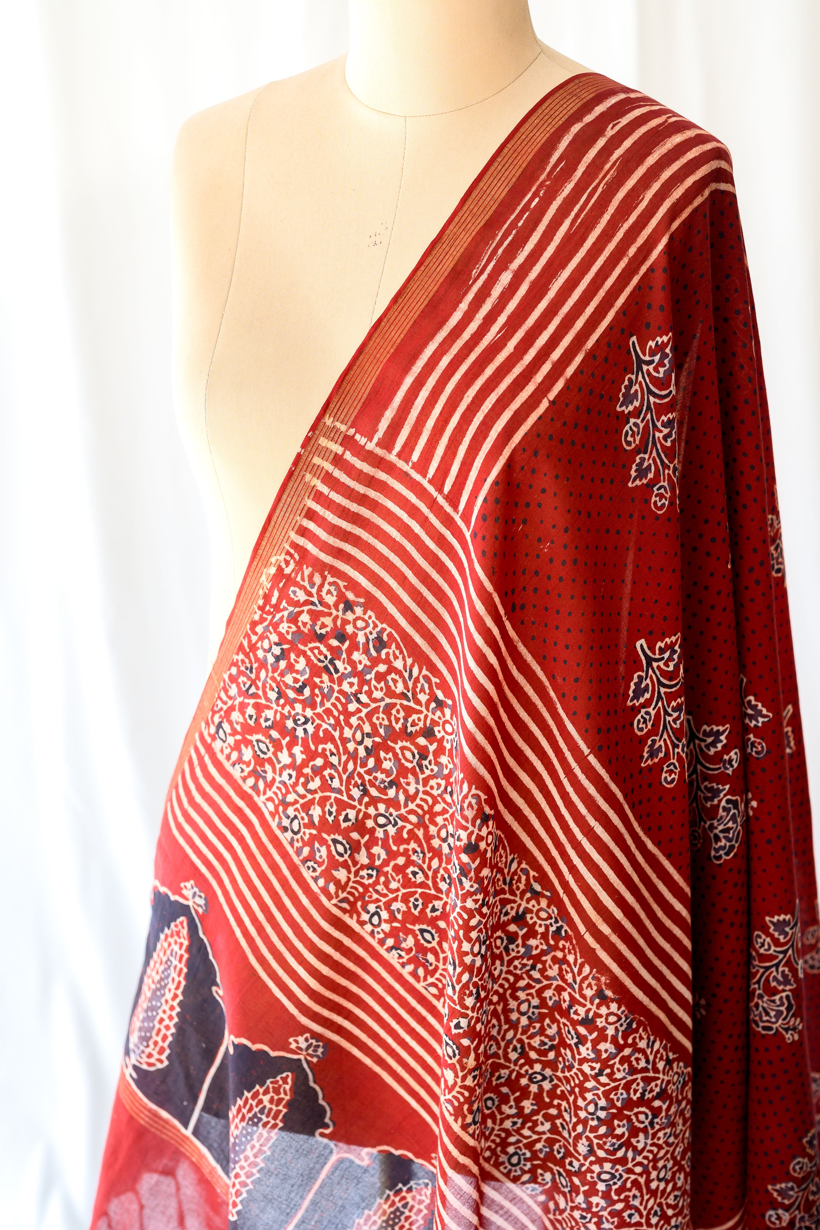 Madder Red Pine Floral Ajrakh Pure Cotton Dupatta