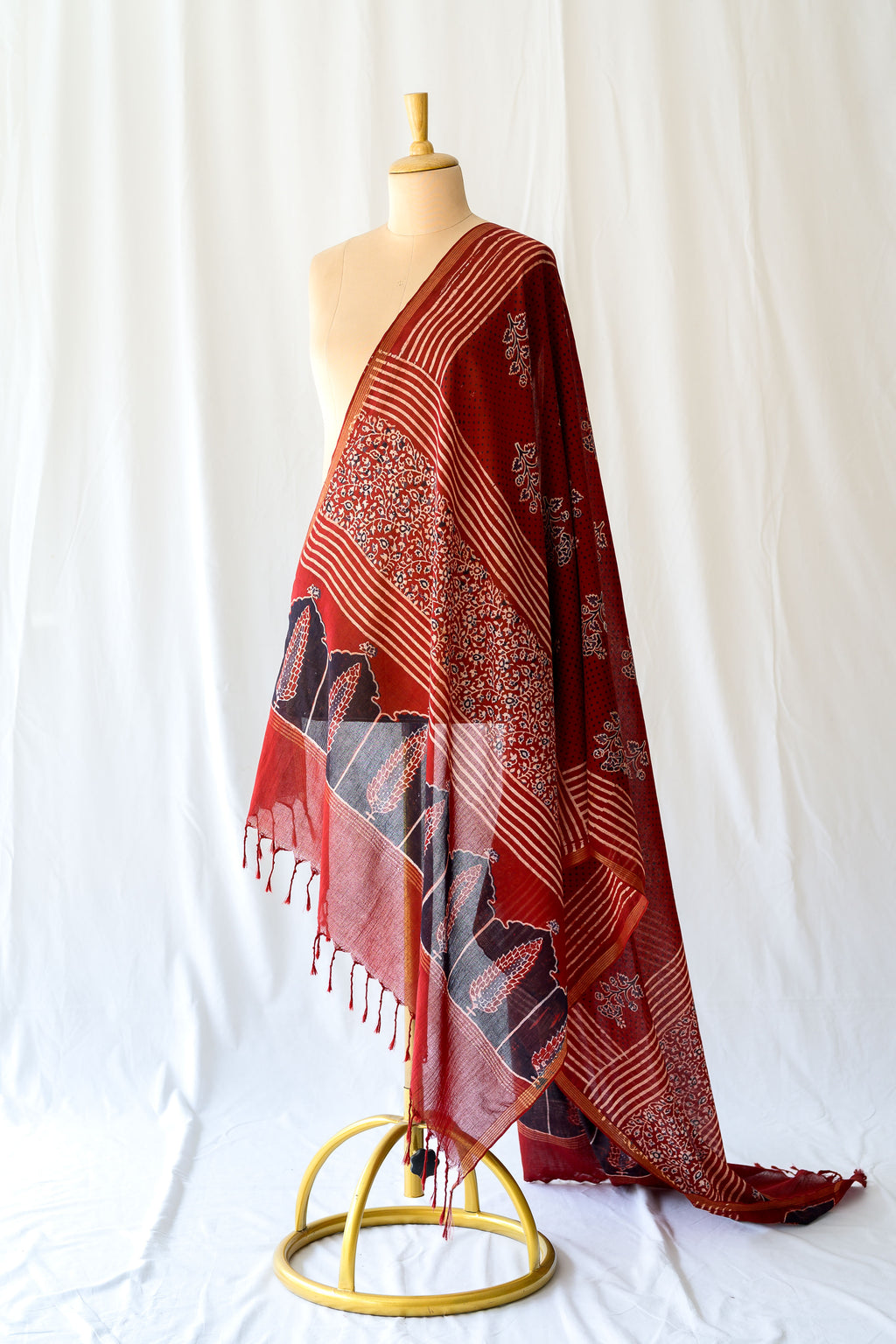 Madder Red Pine Floral Ajrakh Pure Cotton Dupatta