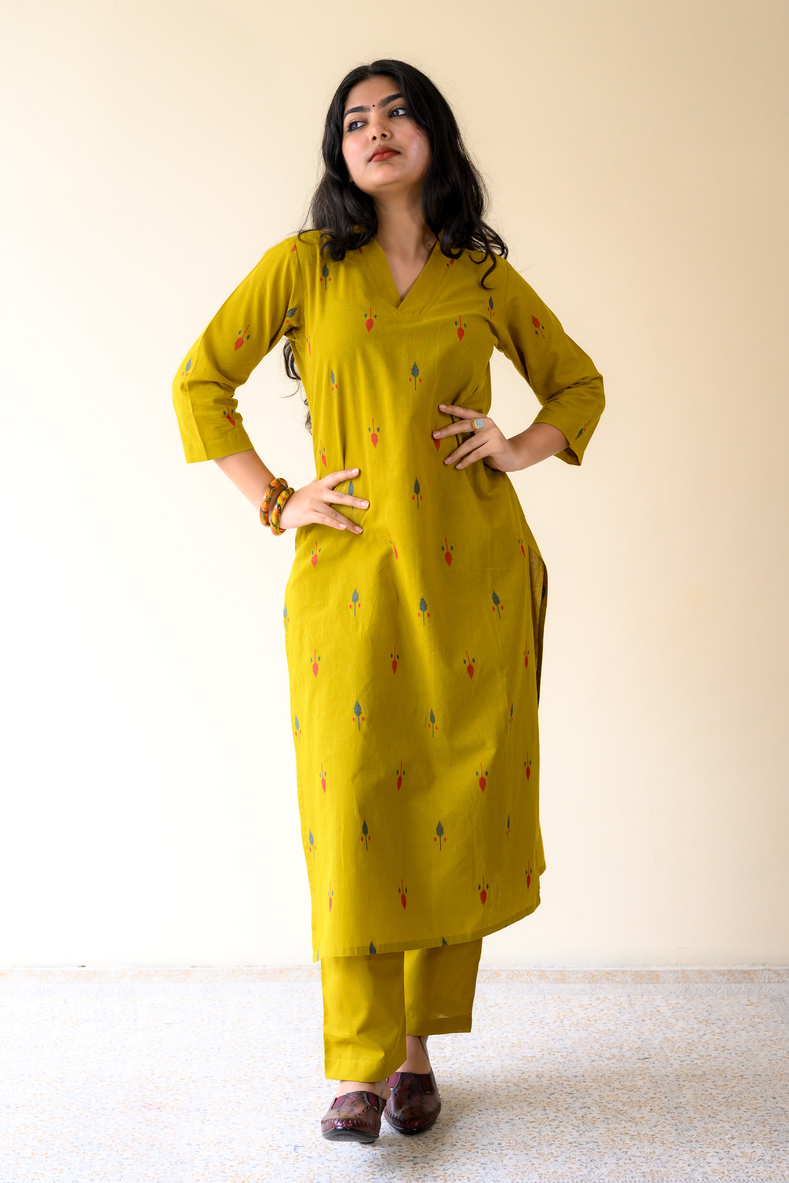 Set of 2- Inara Mustard South Cotton Kurta & Pants Set