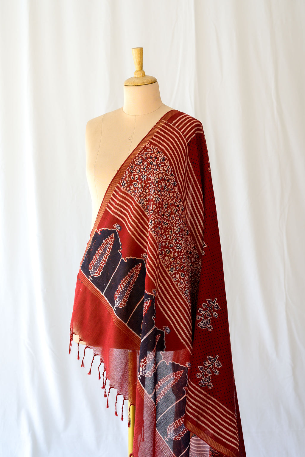 Madder Red Pine Floral Ajrakh Pure Cotton Dupatta
