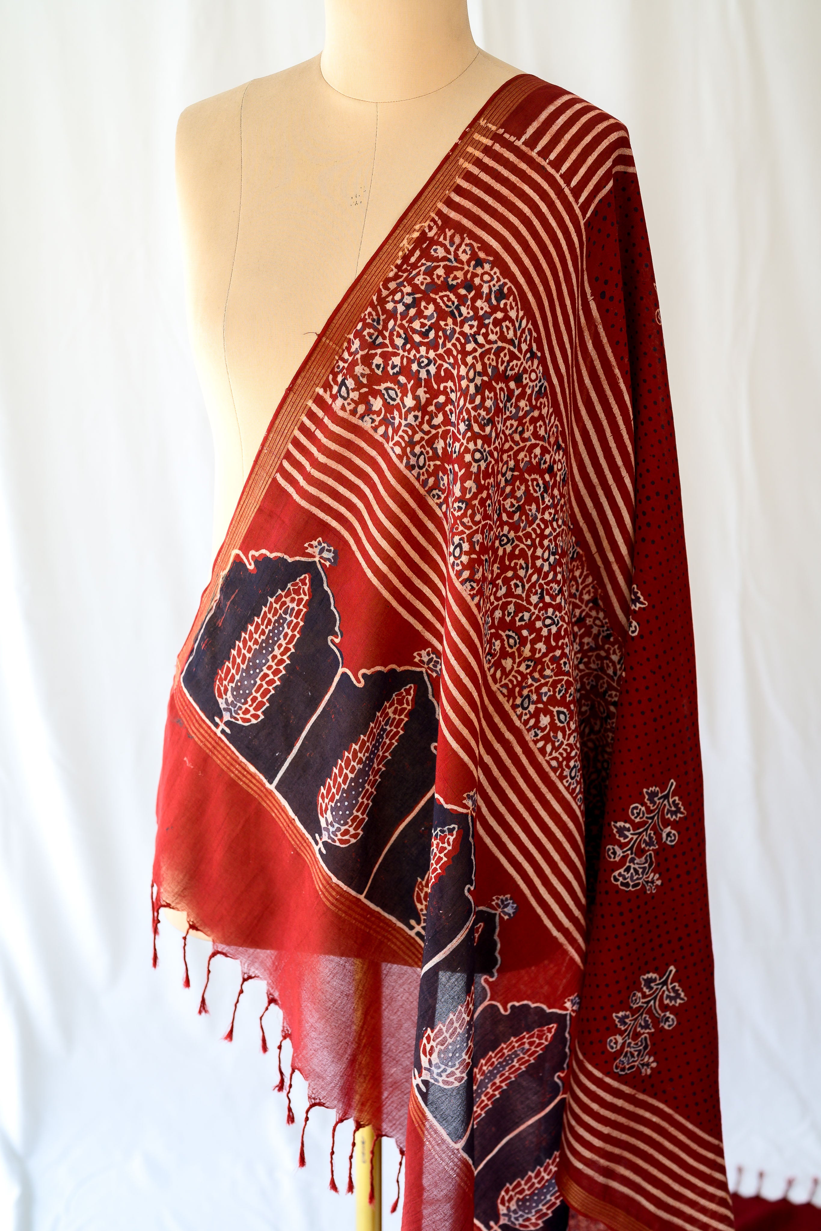 Madder Red Pine Floral Ajrakh Pure Cotton Dupatta