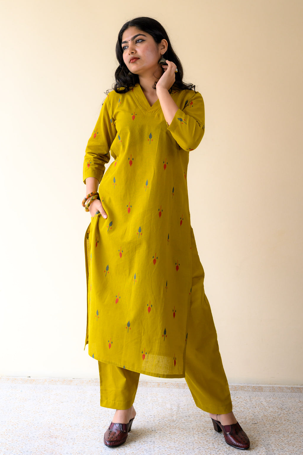 Set of 2- Inara Mustard South Cotton Kurta & Pants Set