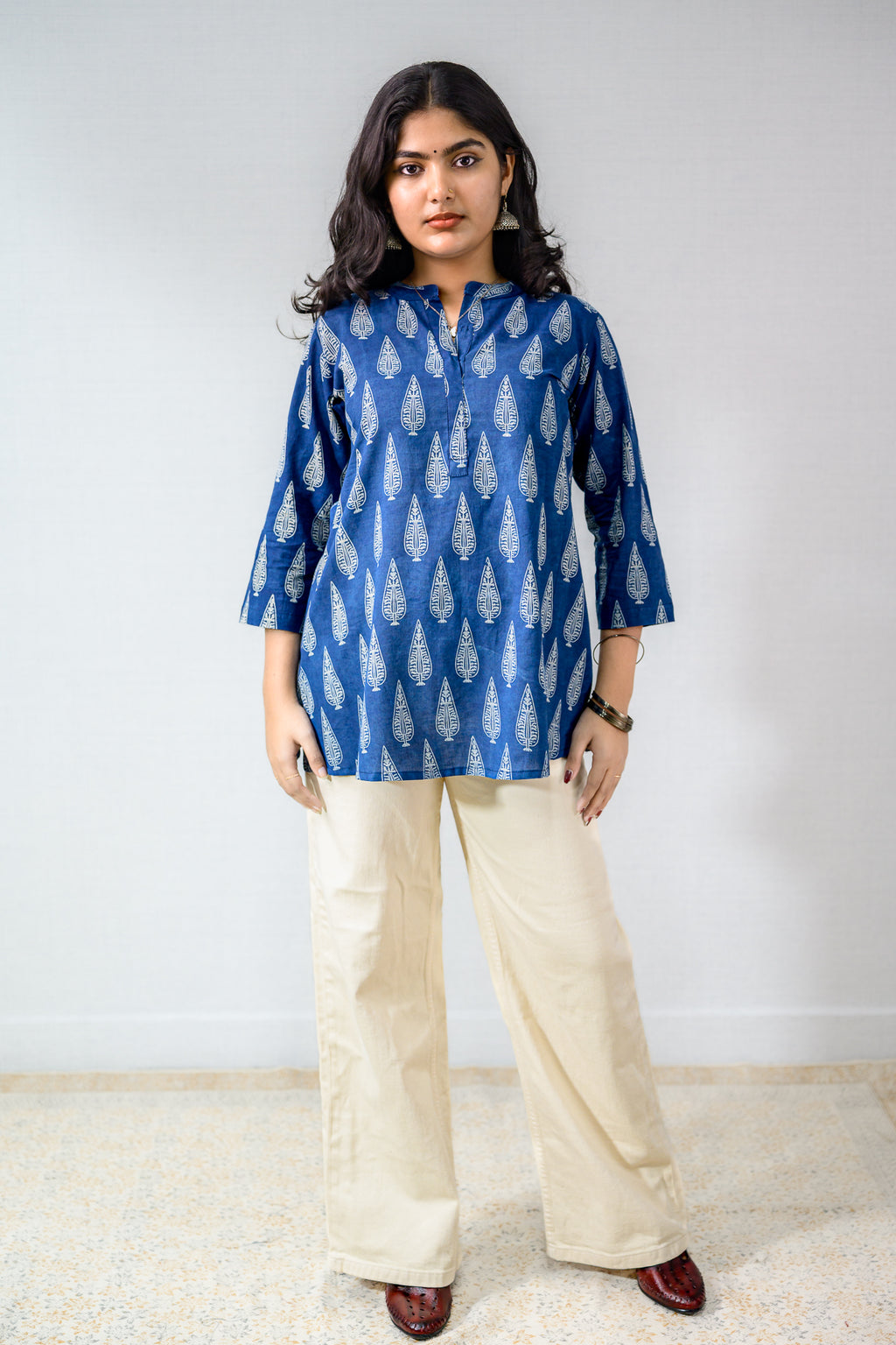 Indigo Cypress Dabu Cotton Short Top