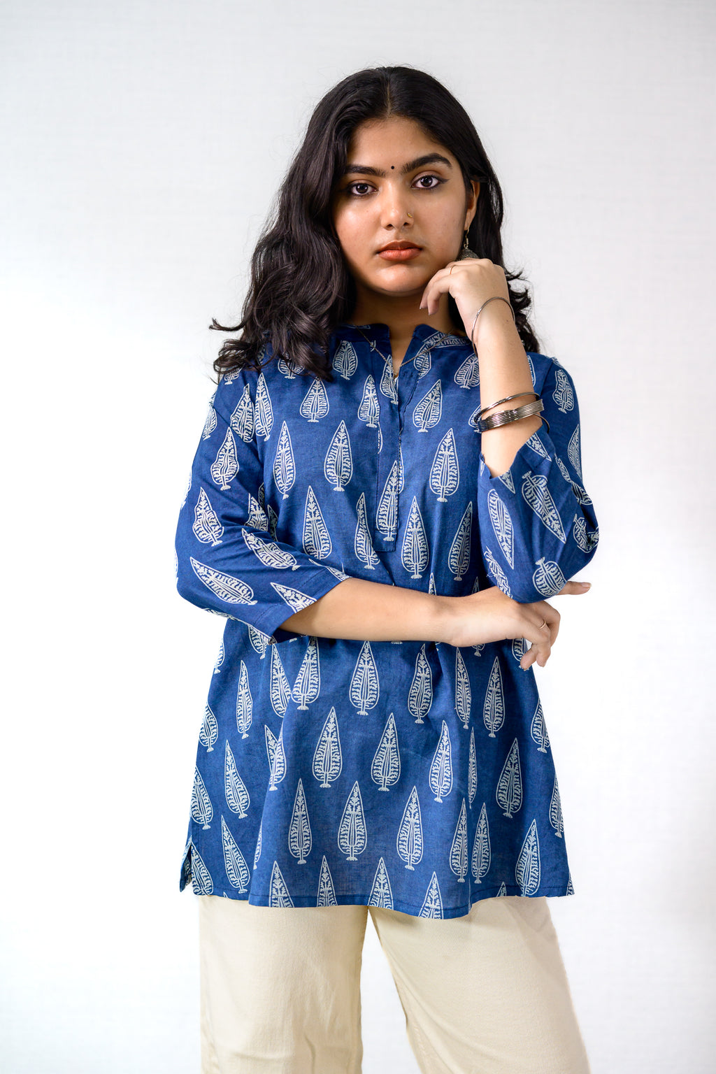 Indigo Cypress Dabu Cotton Short Top