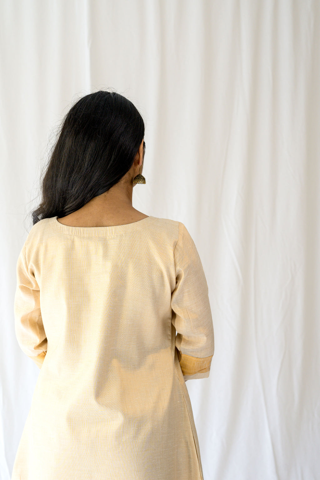 Kasavu Elegance Antique Gold High Low Tissue Kurta