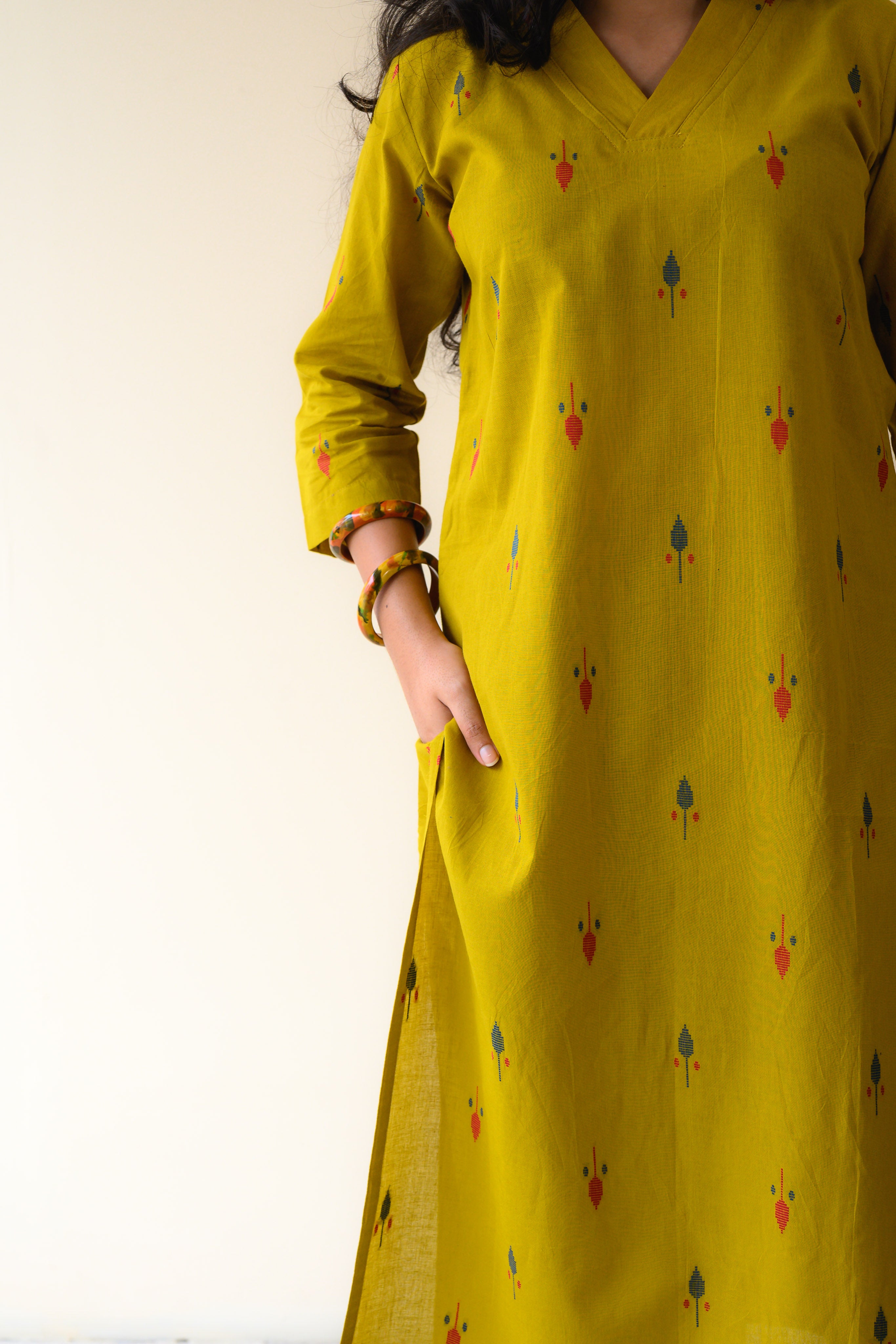 Set of 2- Inara Mustard South Cotton Kurta & Pants Set