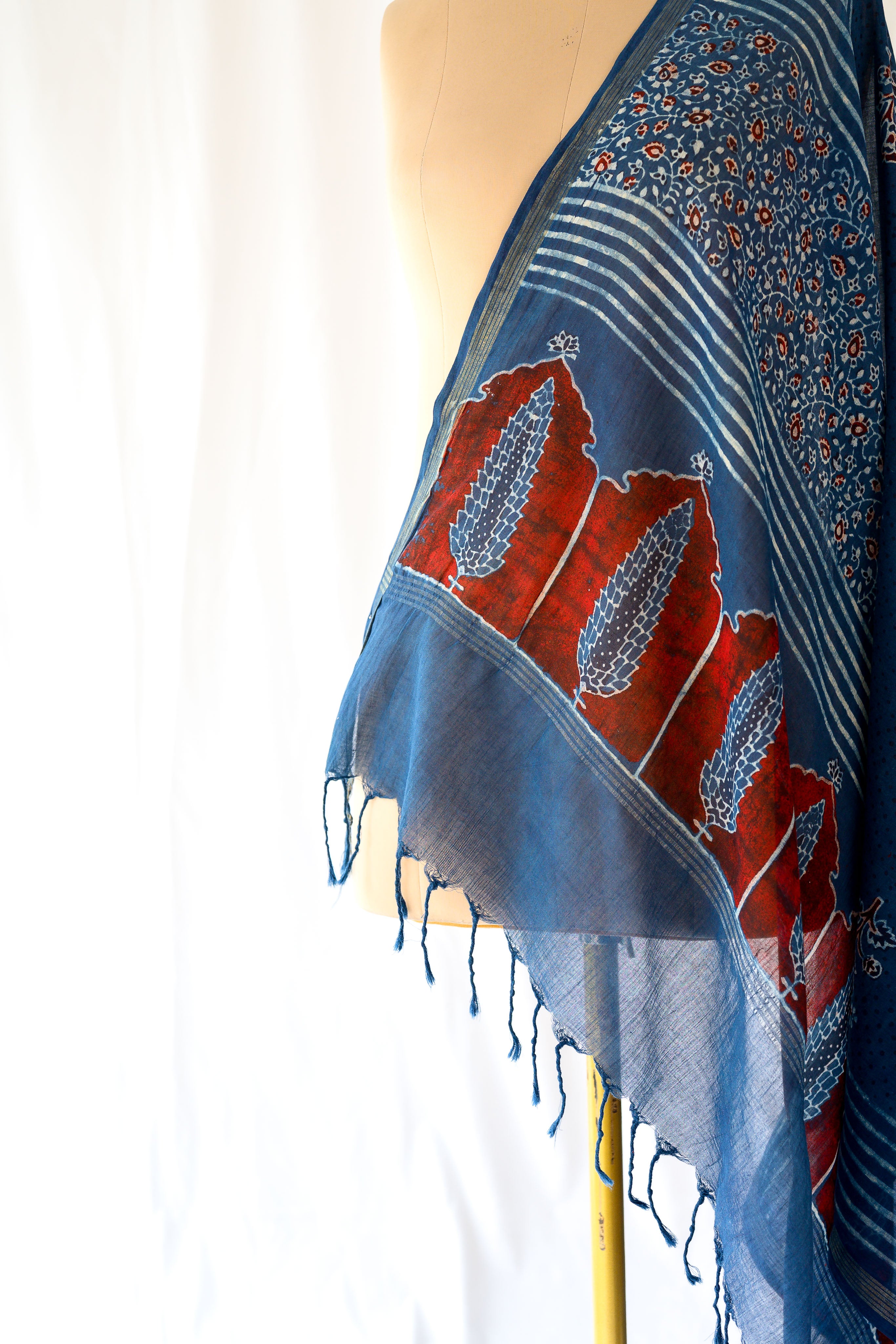 Indigo Pine Floral Ajrakh Pure Cotton Dupatta