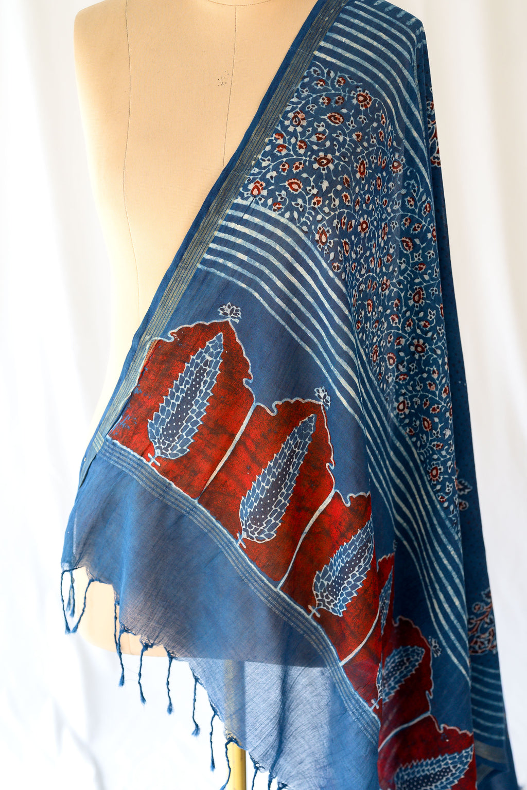 Indigo Pine Floral Ajrakh Pure Cotton Dupatta